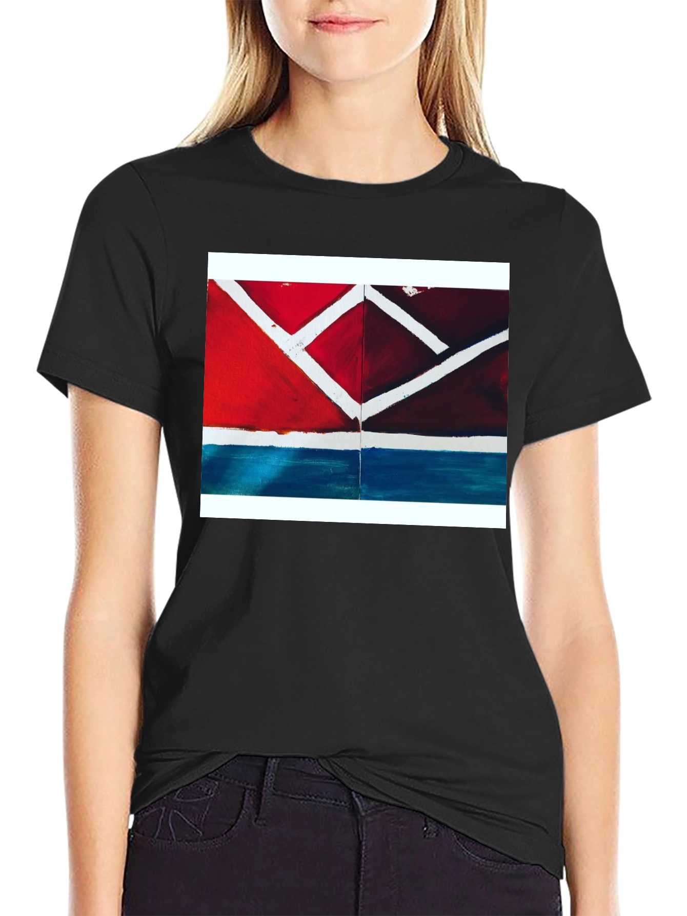 Black Abstract Geometric T-Shirt - Modern Art Tee view 2