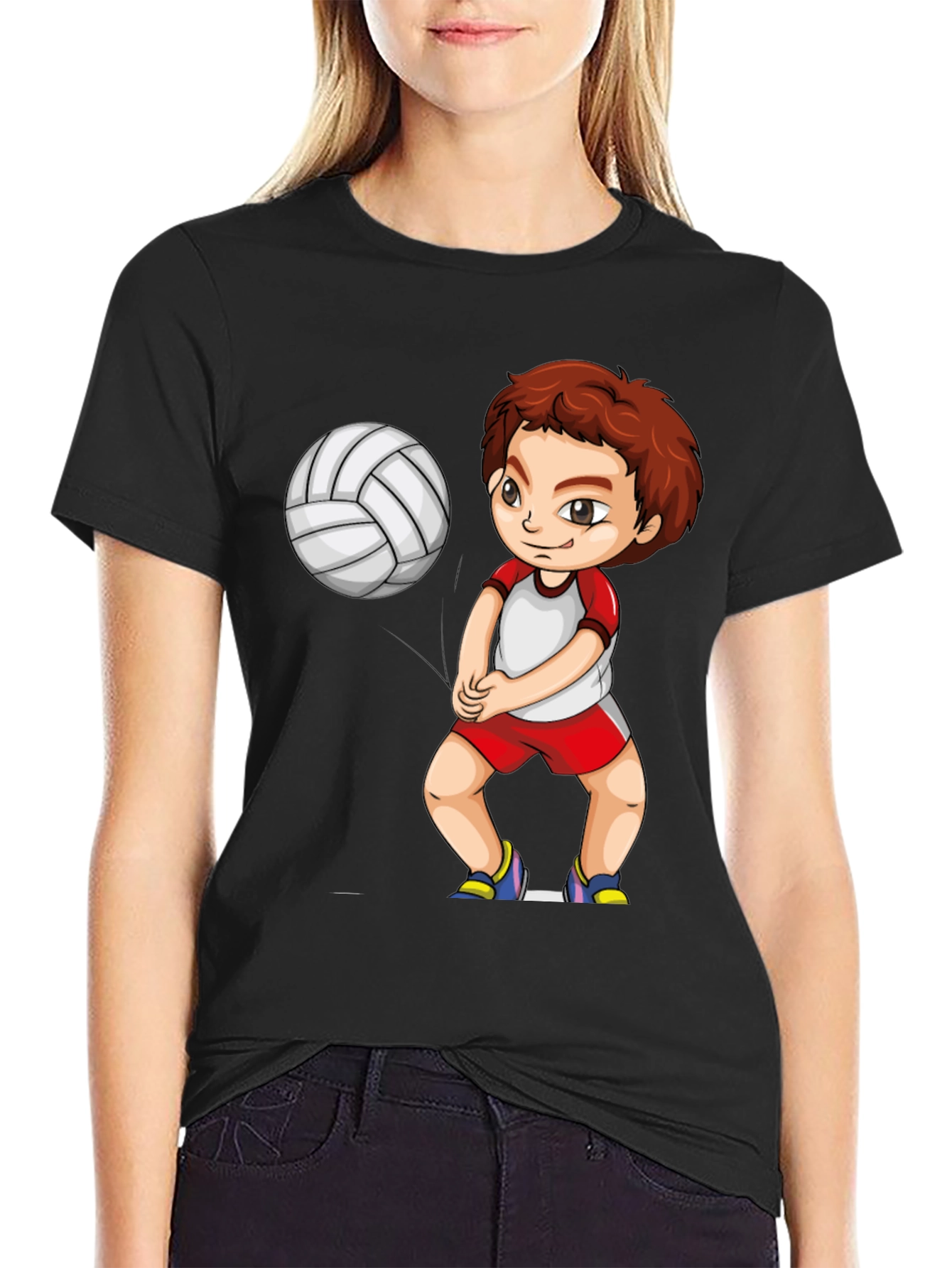 Black Volleyball Boy Graphic Black T-Shirt view 2