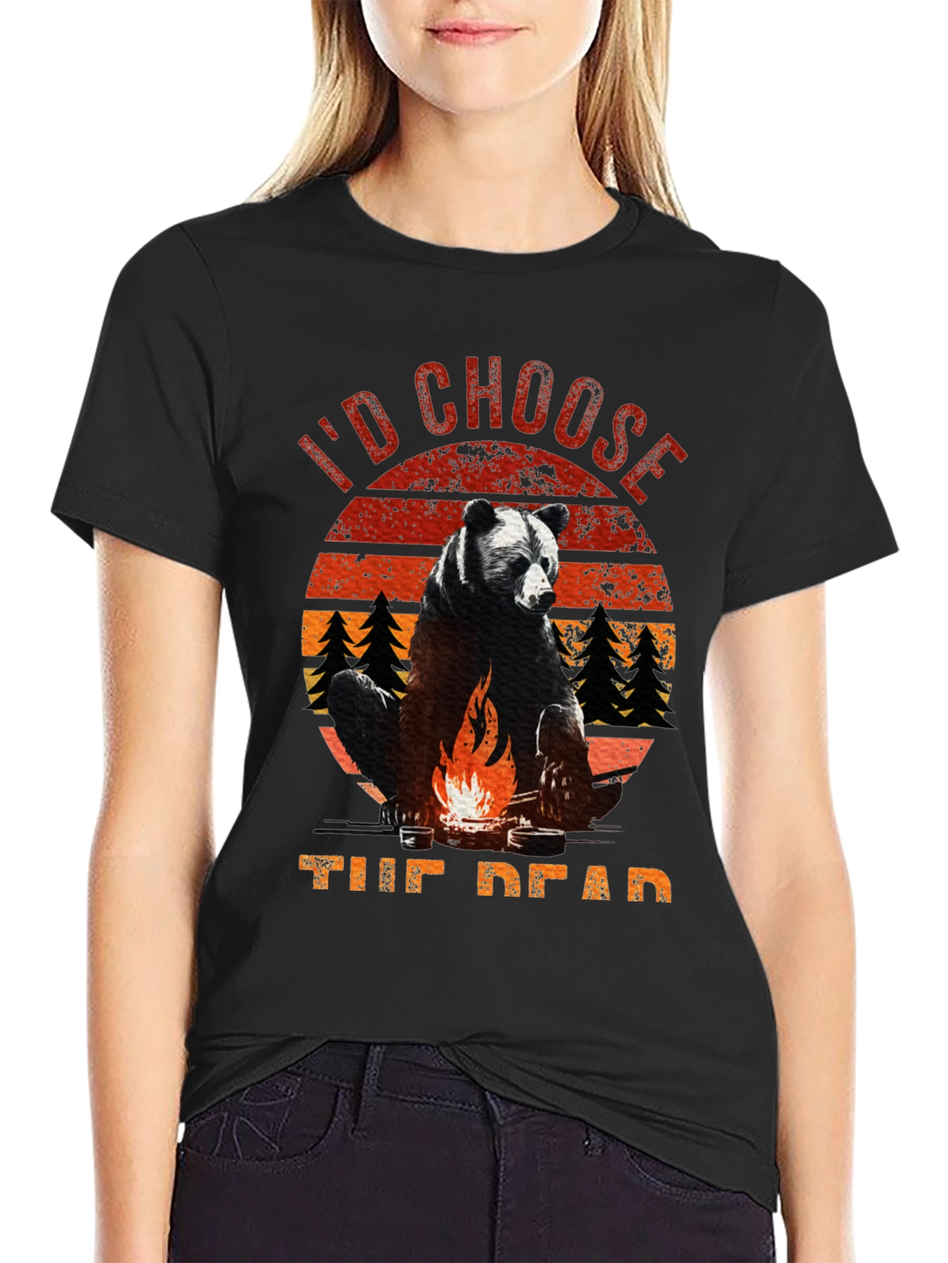 Black I'd Choose the Dead Bear Campfire T-Shirt view 2