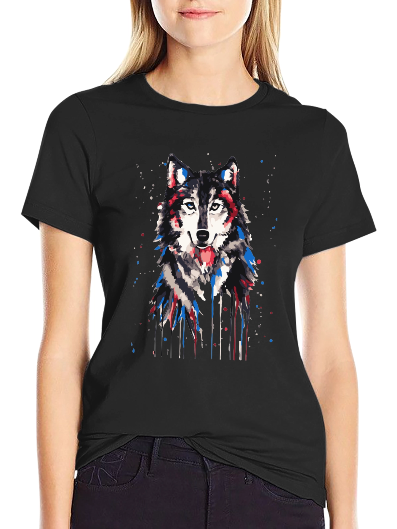 Black Wolf Graphic Print T-Shirt view 2