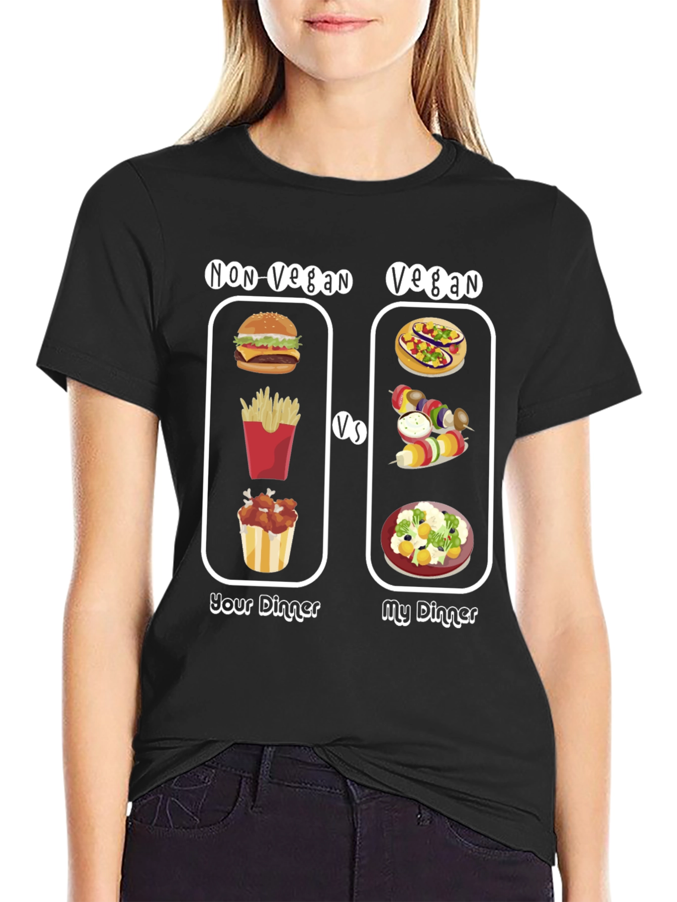Black Vegan vs Non-Vegan Dinner T-Shirt view 2