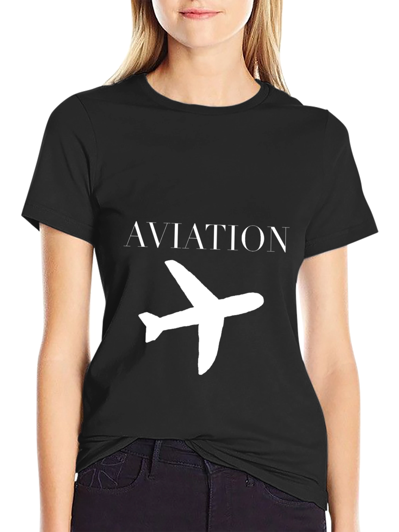 Black Aviation Airplane Graphic Black T-Shirt view 2