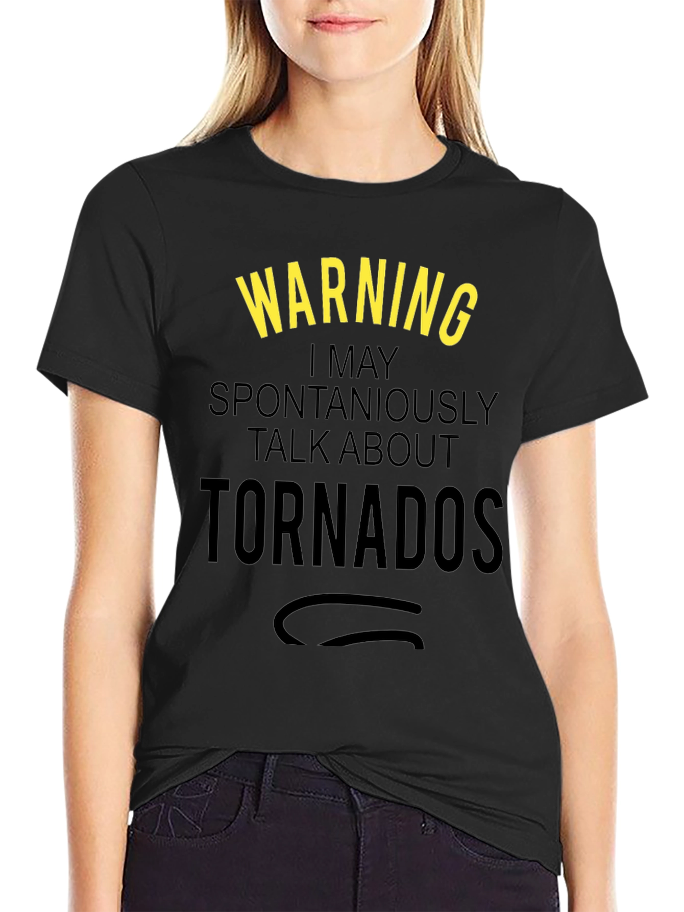 Black Warning: I May Talk About Tornadoes - Novelty Graphic T-Shirt view 2