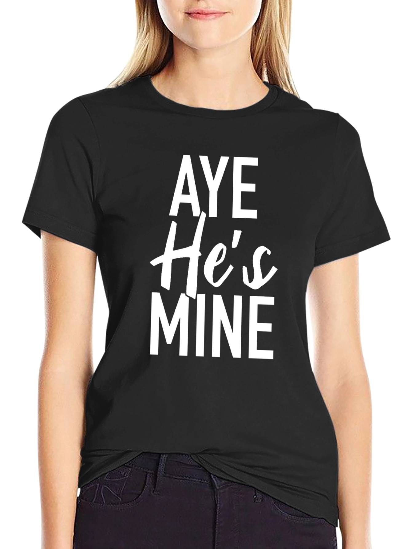 Black Aye He's Mine Graphic Tee - Black Cotton Blend view 2
