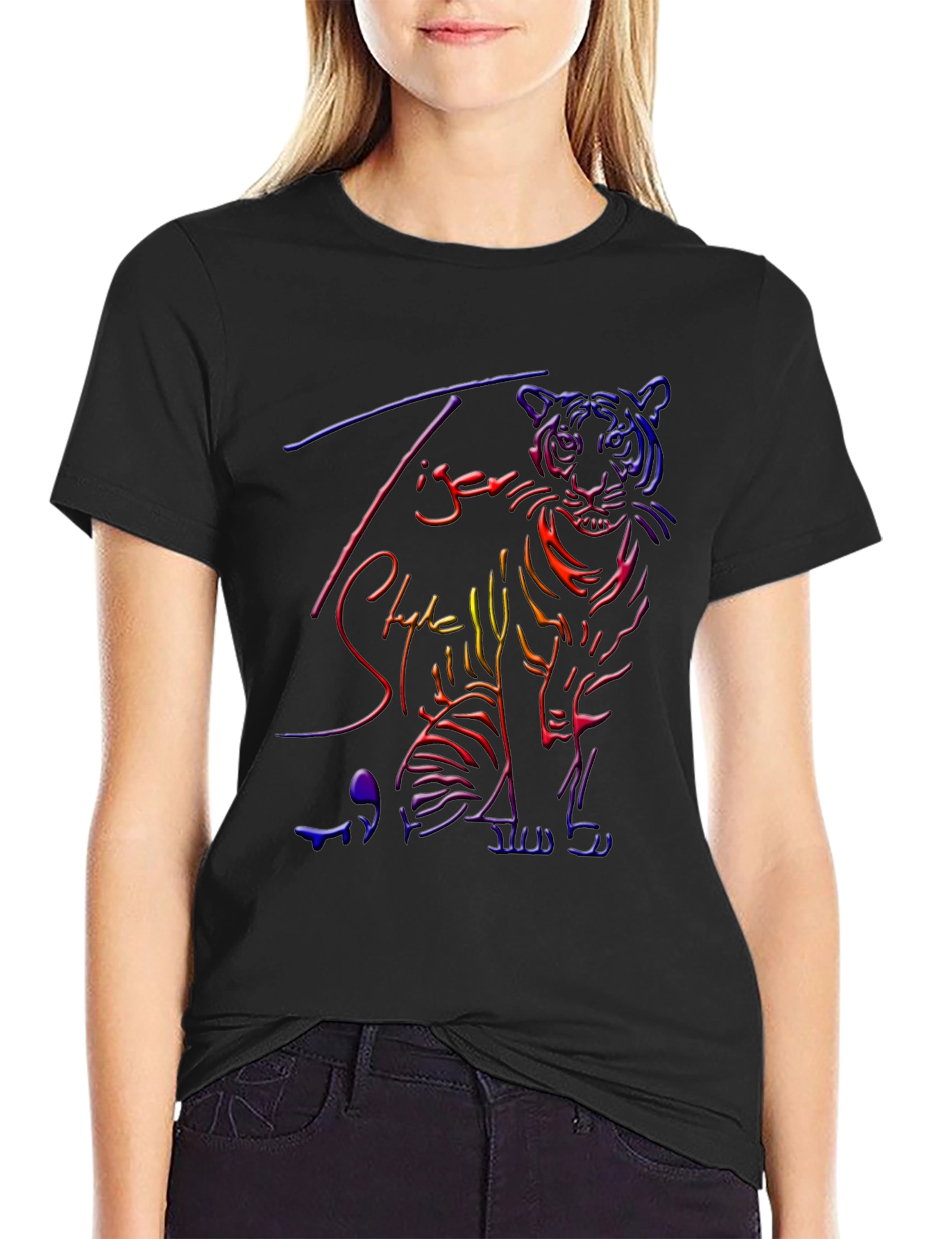 Black Neon Tiger Graphic T-Shirt - Cool Style view 2