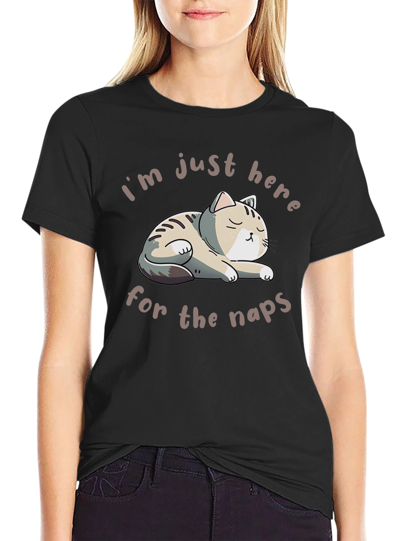 Black Funny Cat Naps T-Shirt - Relaxed Fit view 2
