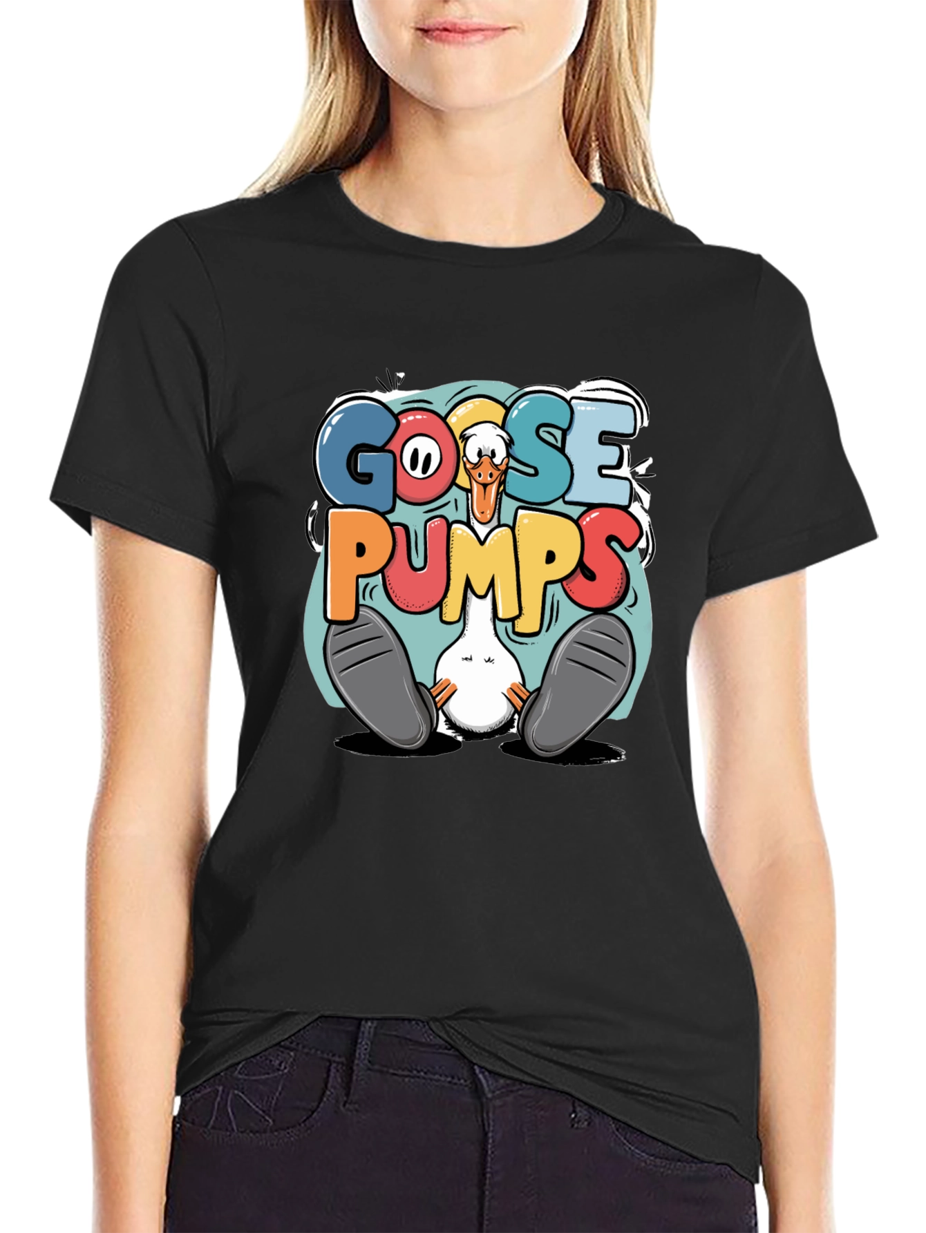 Black Goosebumps Graphic Tee - Funny Cartoon Goose T-Shirt view 2