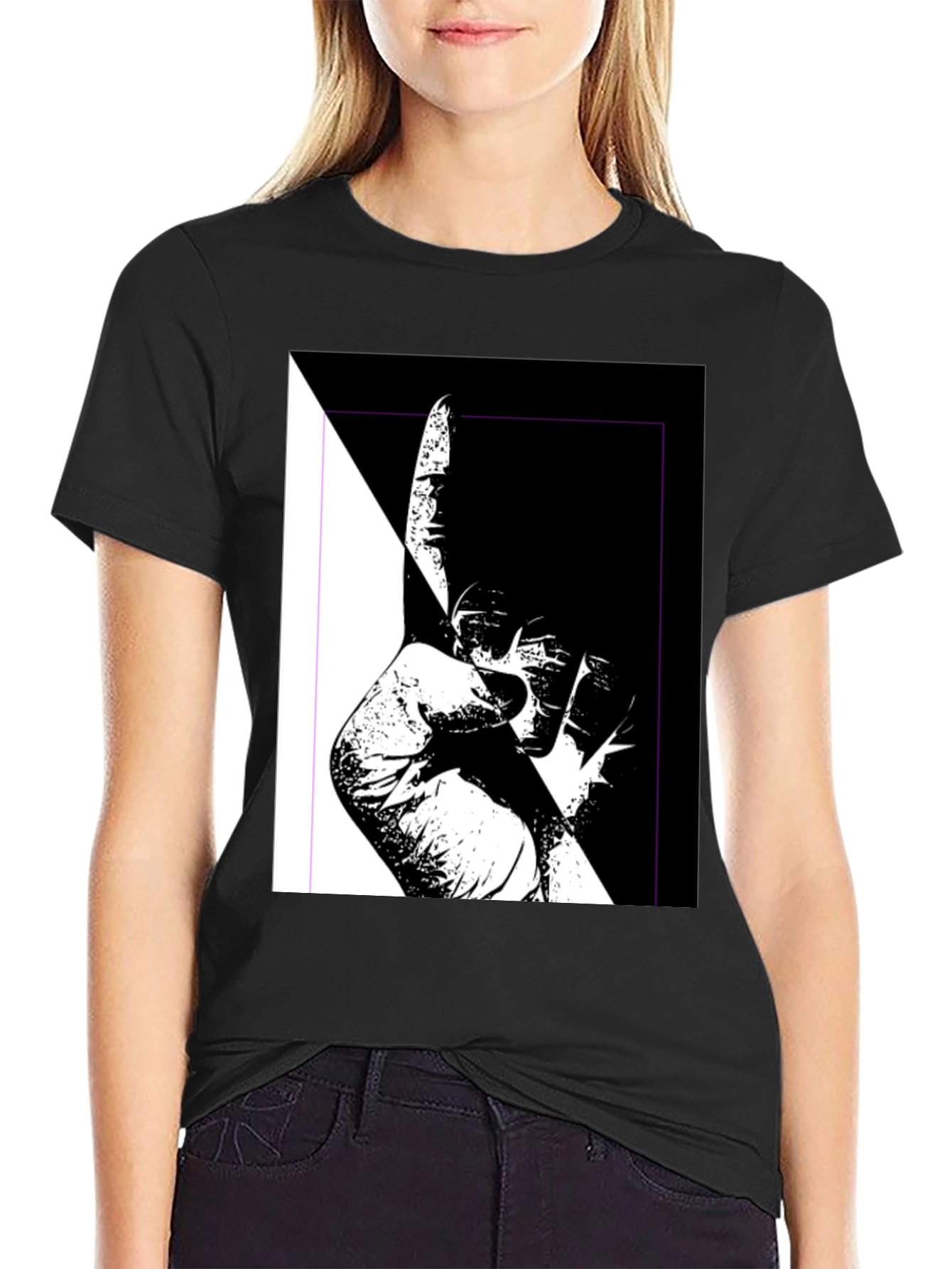 Black Unique Black & White Graphic Tee view 2