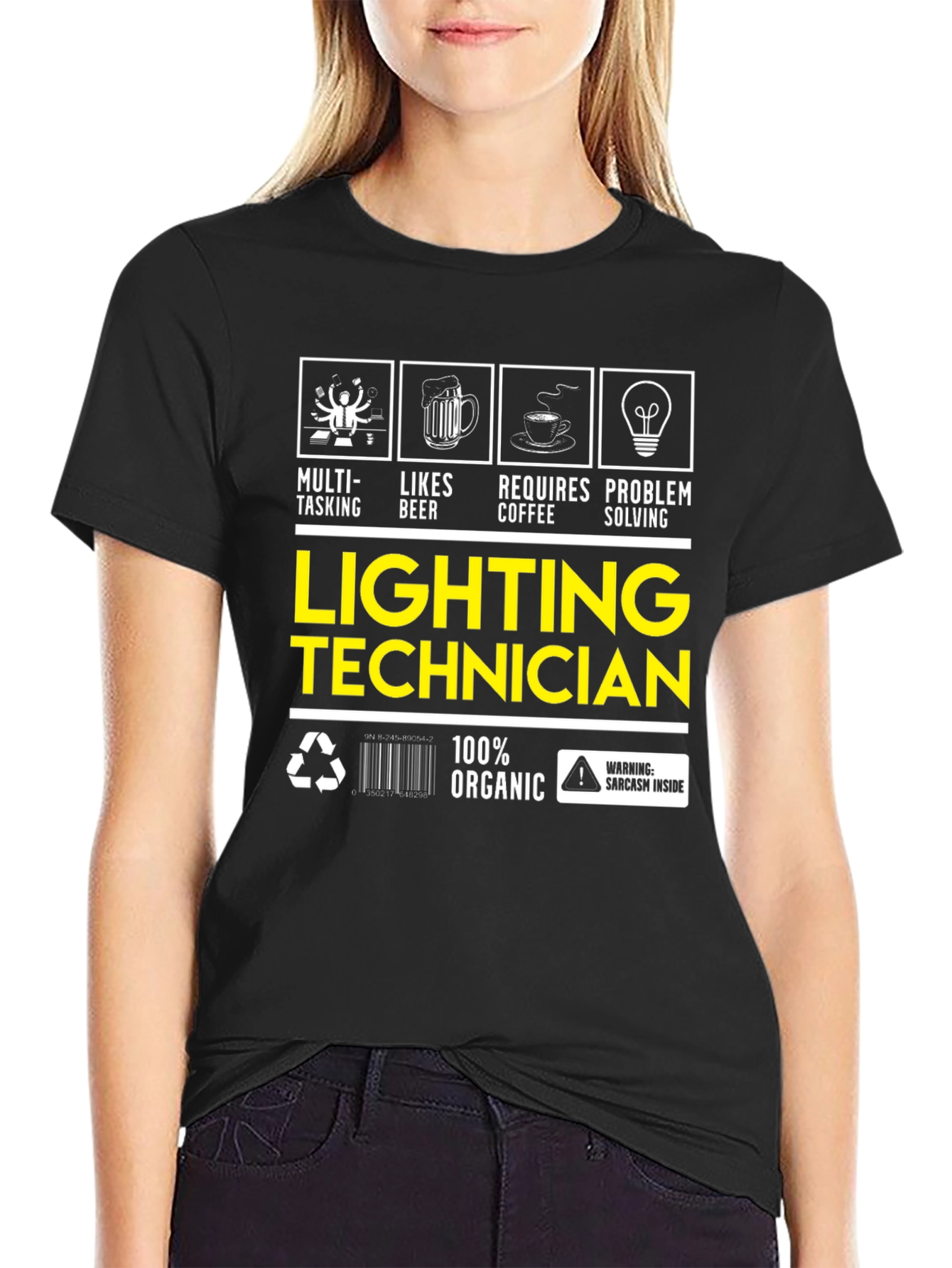 Black Lighting Technician T-Shirt: Multi-Tasking, Likes Beer view 2