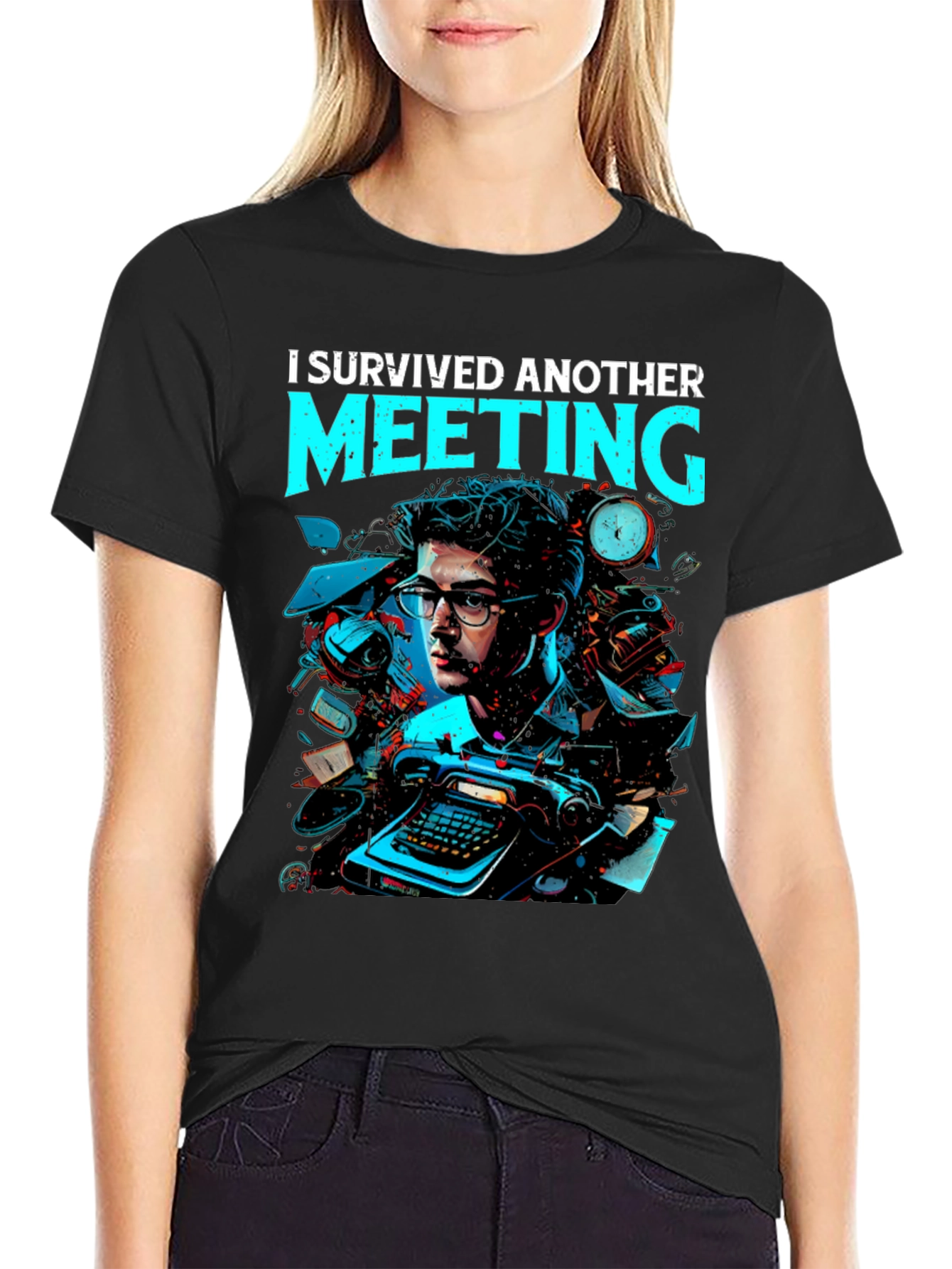 Black I Survived Another Meeting Graphic Tee view 2