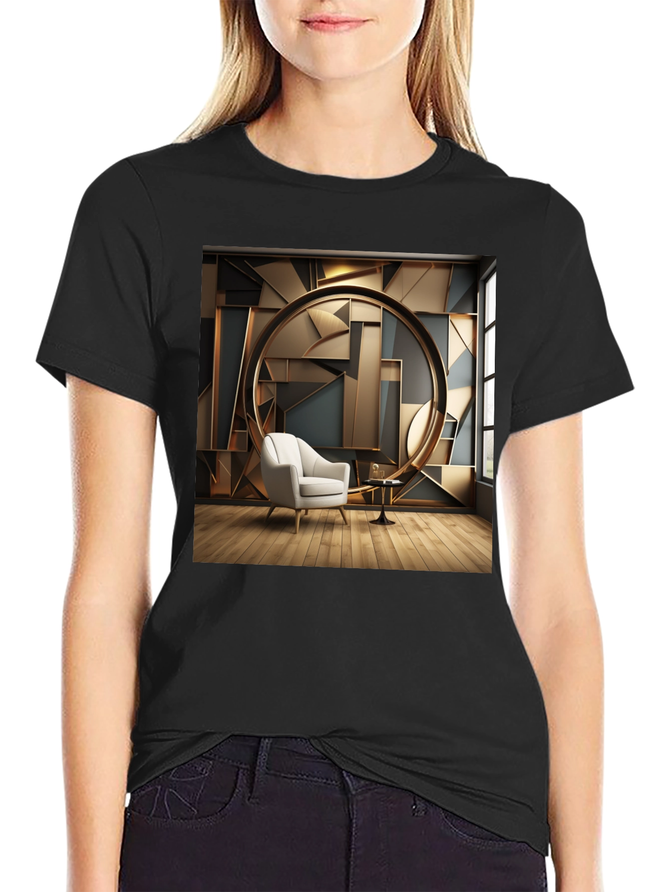 Black Modern Art Deco T-Shirt view 2