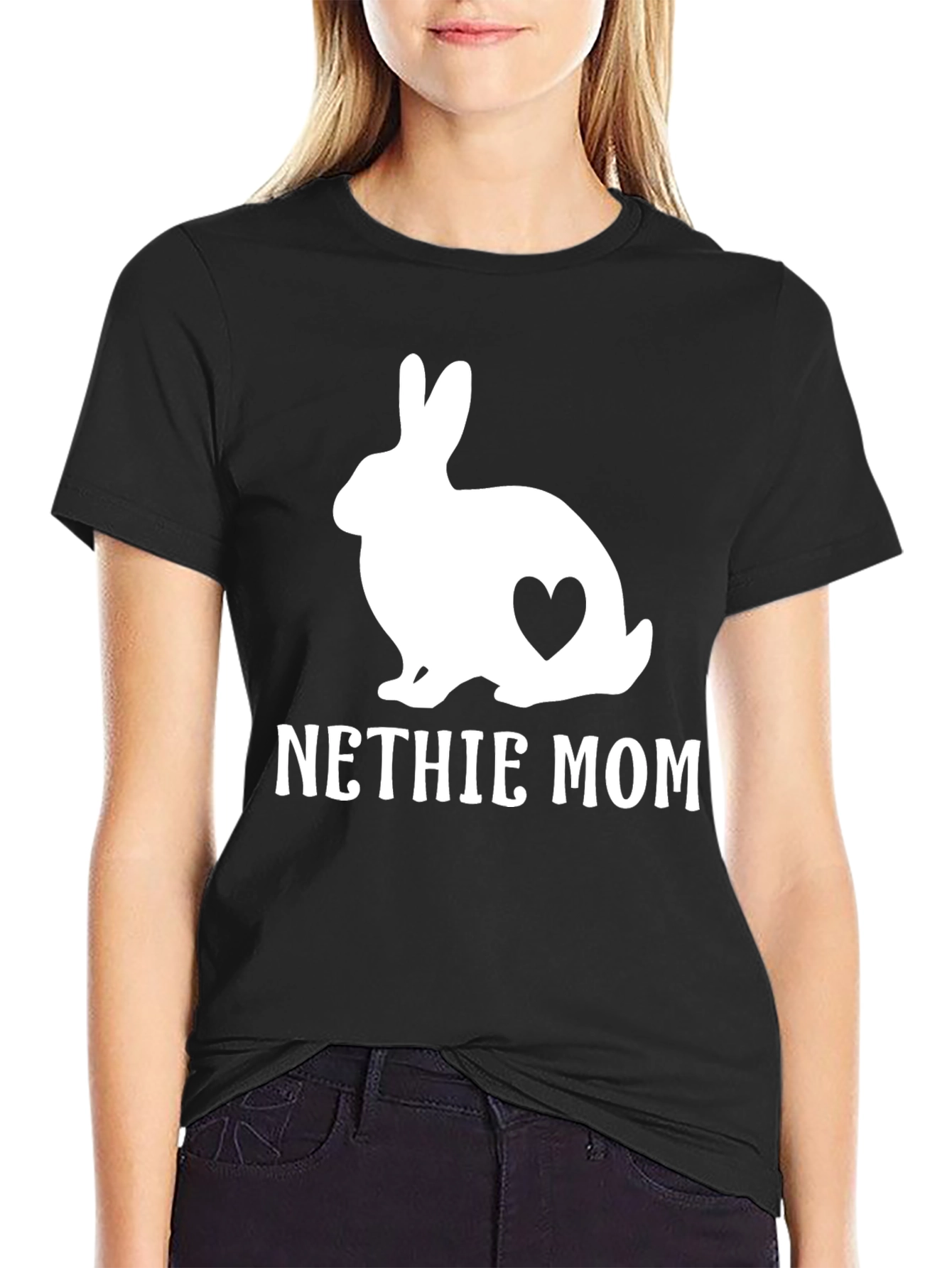Black Nethie Mom Rabbit Graphic T-Shirt view 2