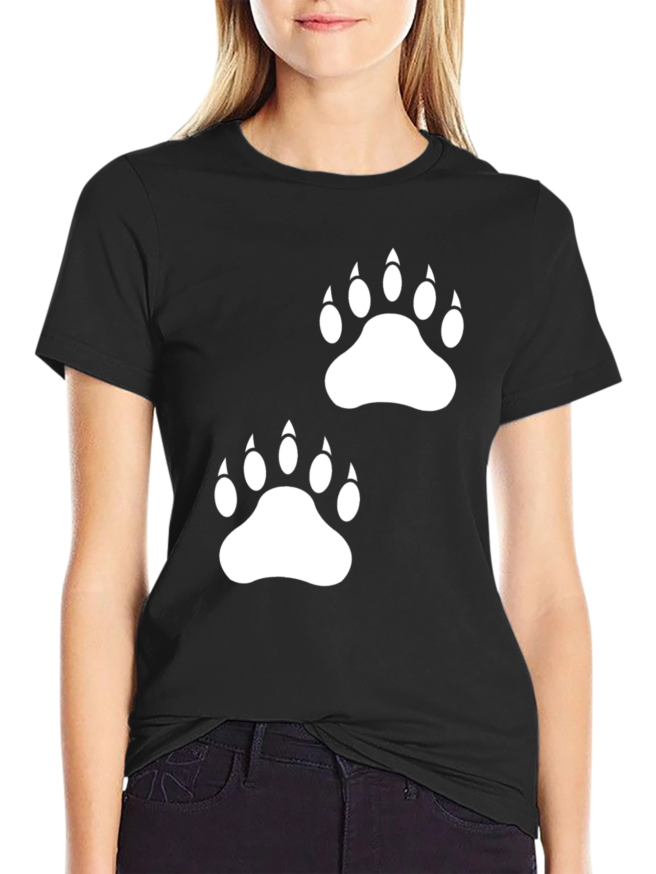 Black Bear Paw Print Graphic Black Tee Shirt view 2