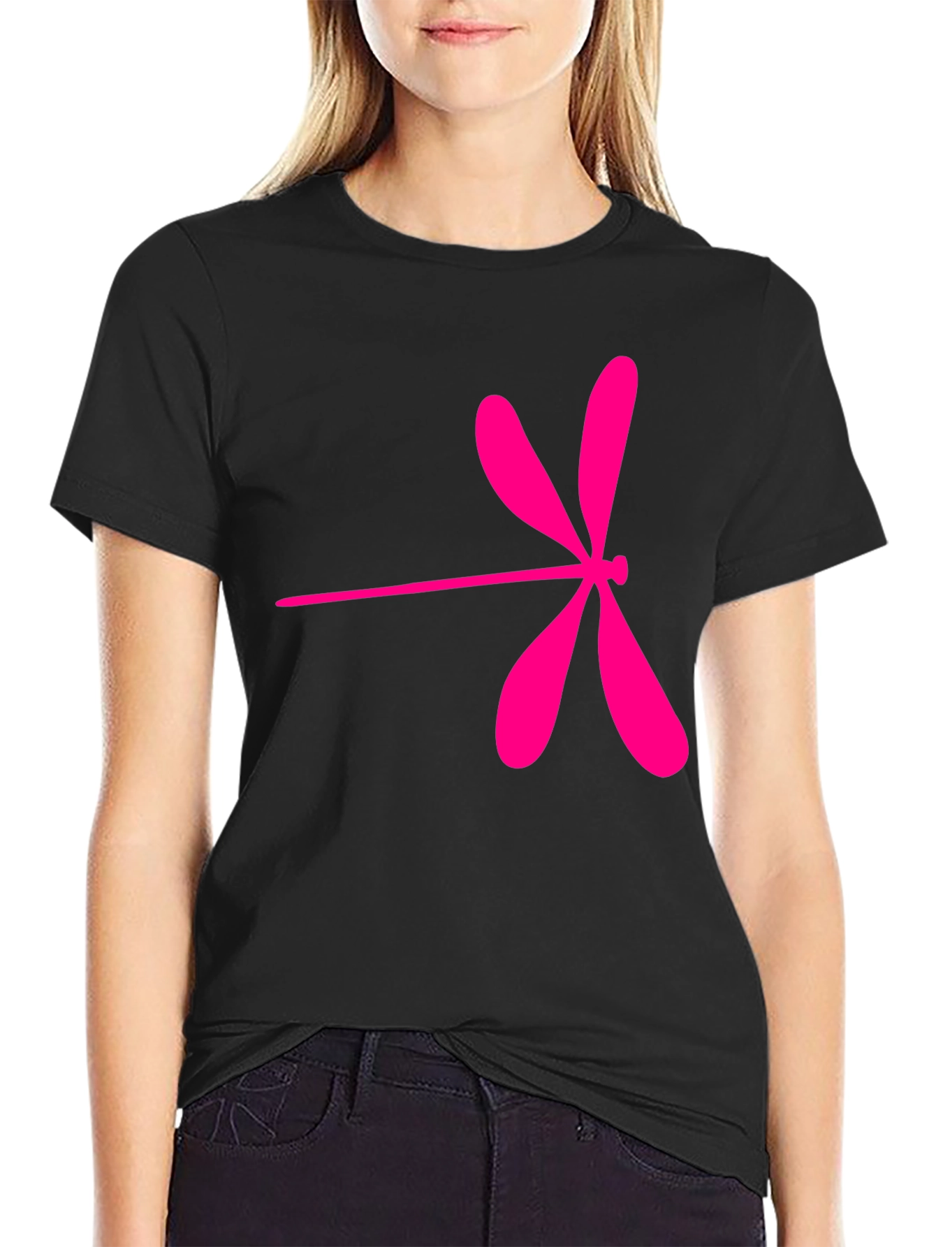 Black Pink Dragonfly Graphic T-Shirt view 2