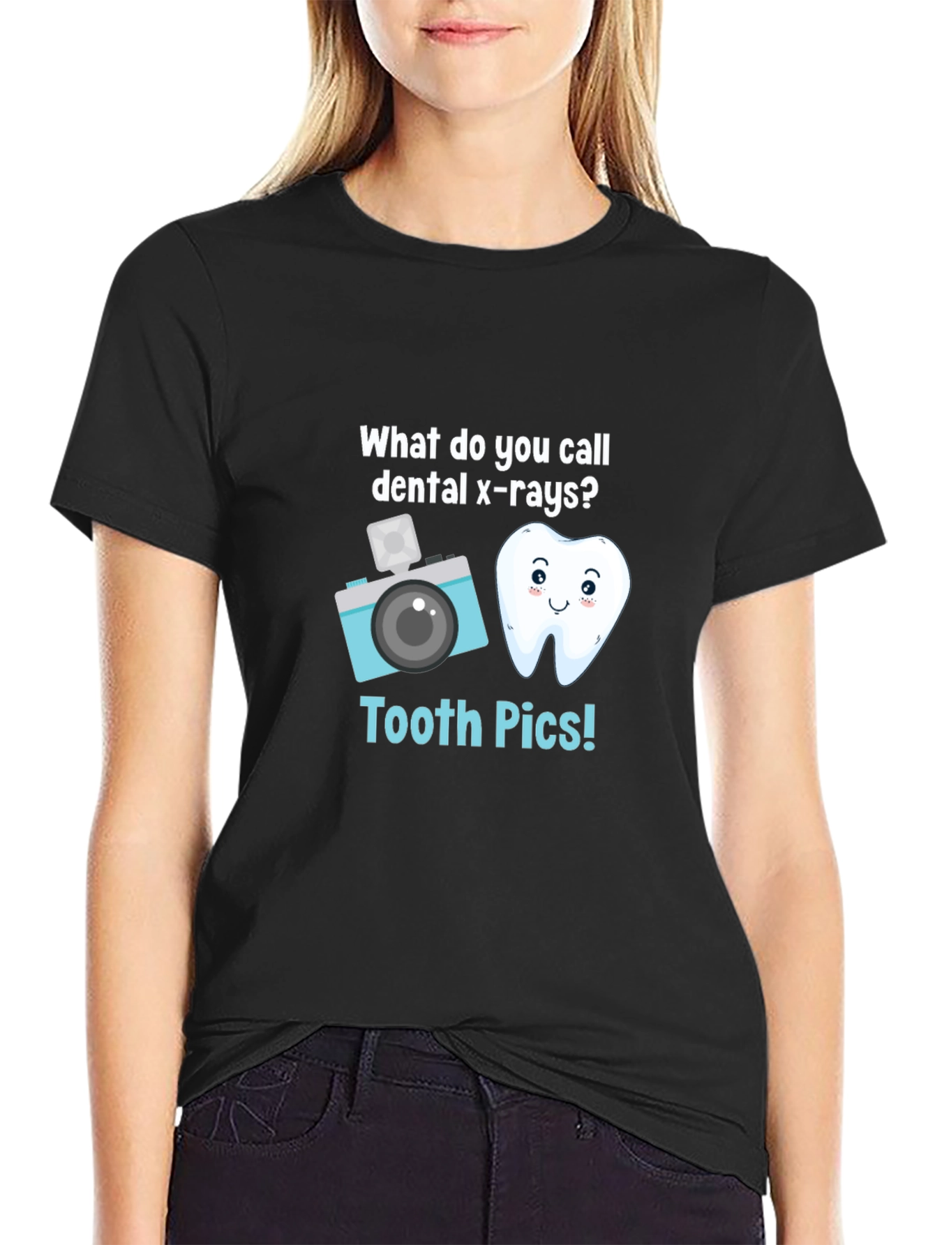 Black Tooth Pics Dental Pun T-Shirt - Black view 2