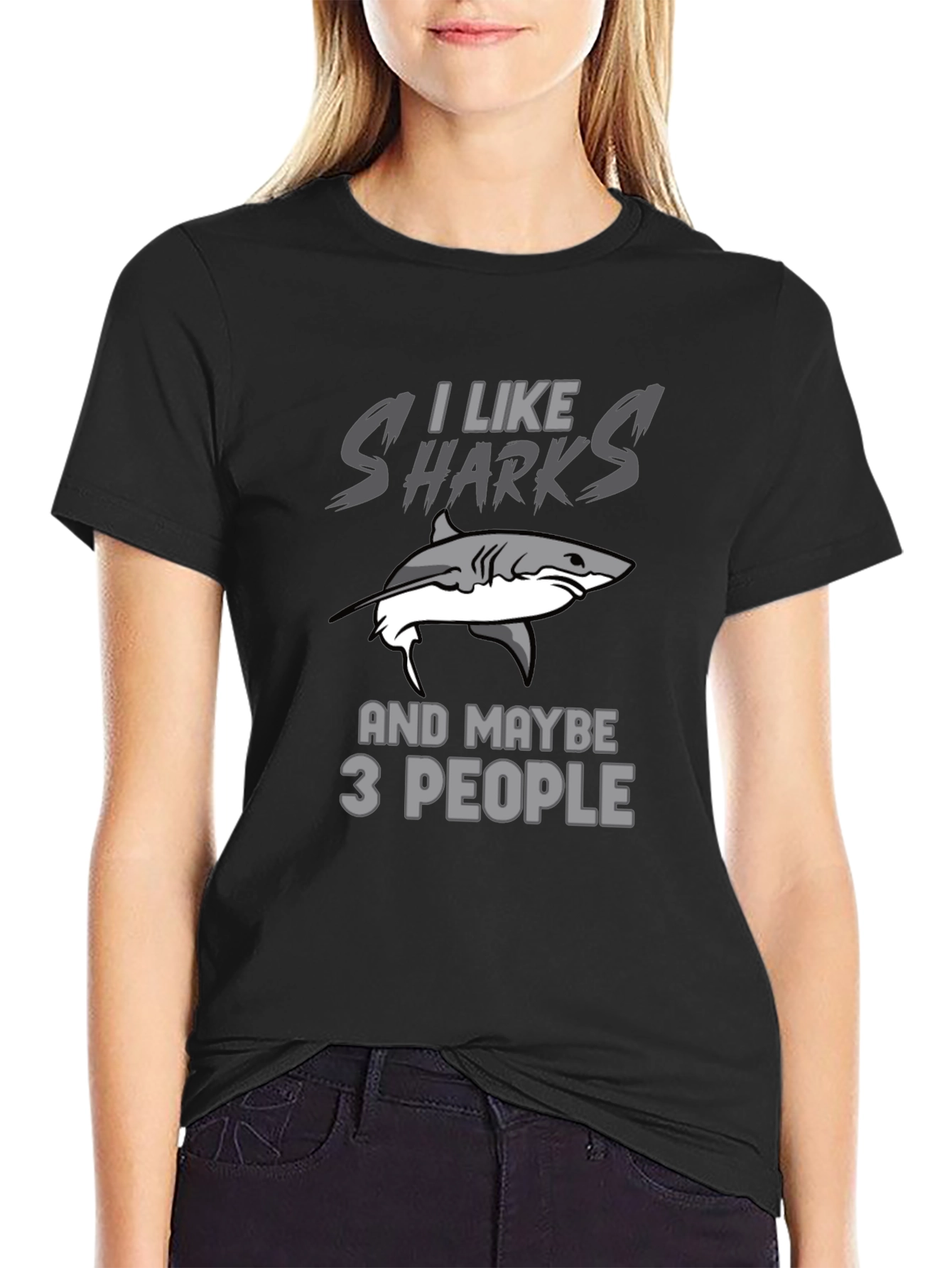 Black I Like Sharks T-Shirt Funny Shark Lover Gift view 2