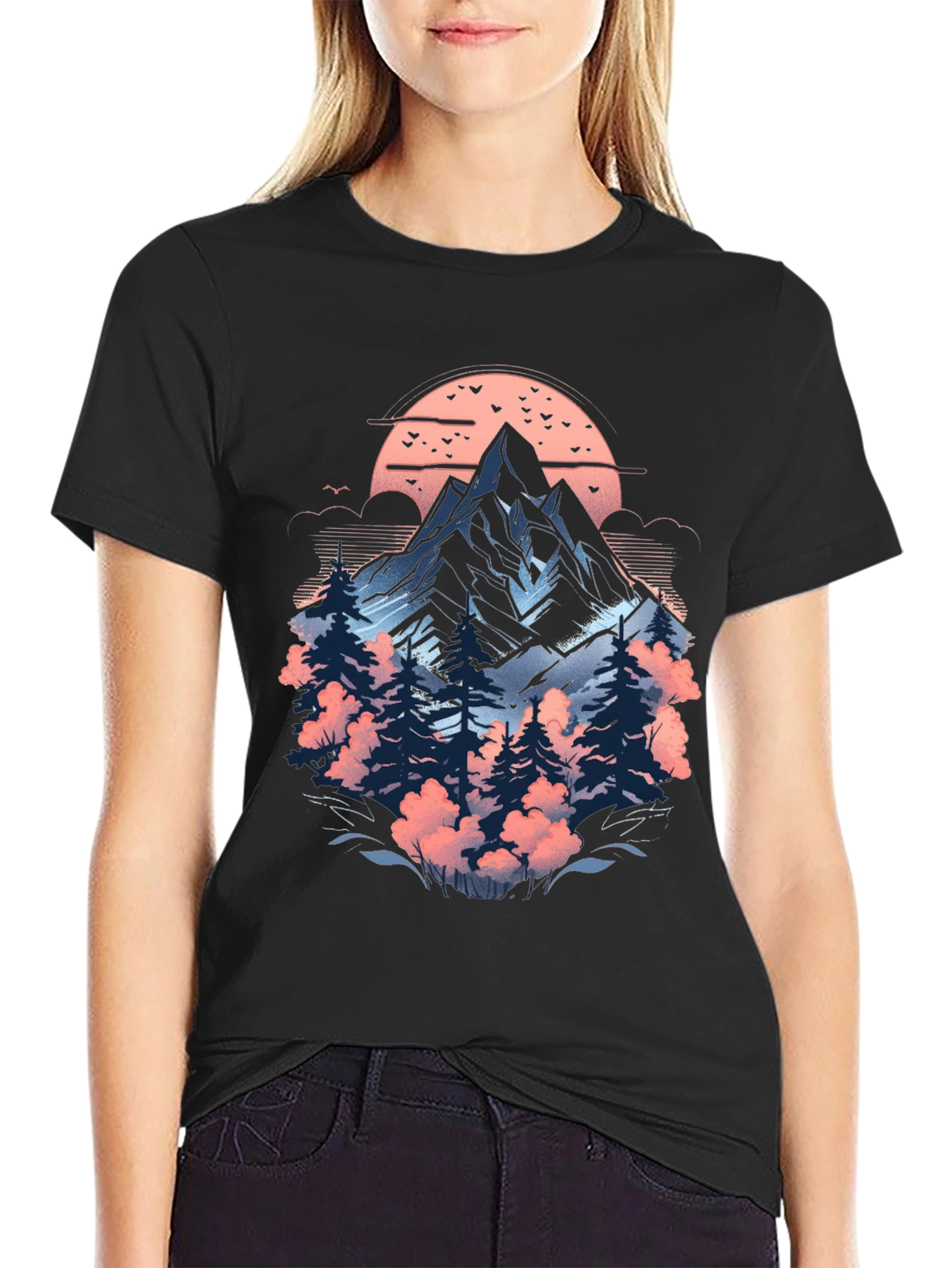 Black Nature Inspired Graphic T-Shirt view 2