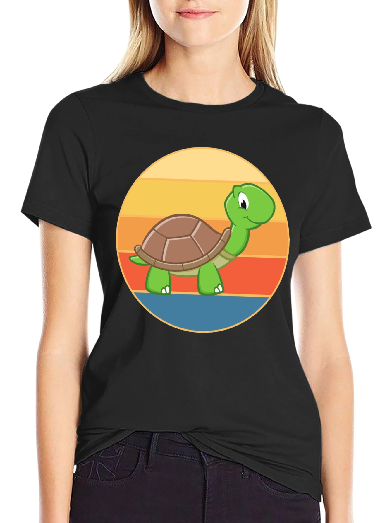 Black Turtle T-Shirt - Cute Cartoon Animal Tee view 2