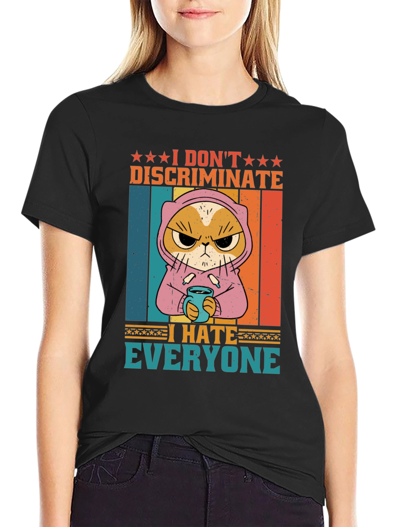 Black I Don't Discriminate, I Hate Everyone T-Shirt view 2