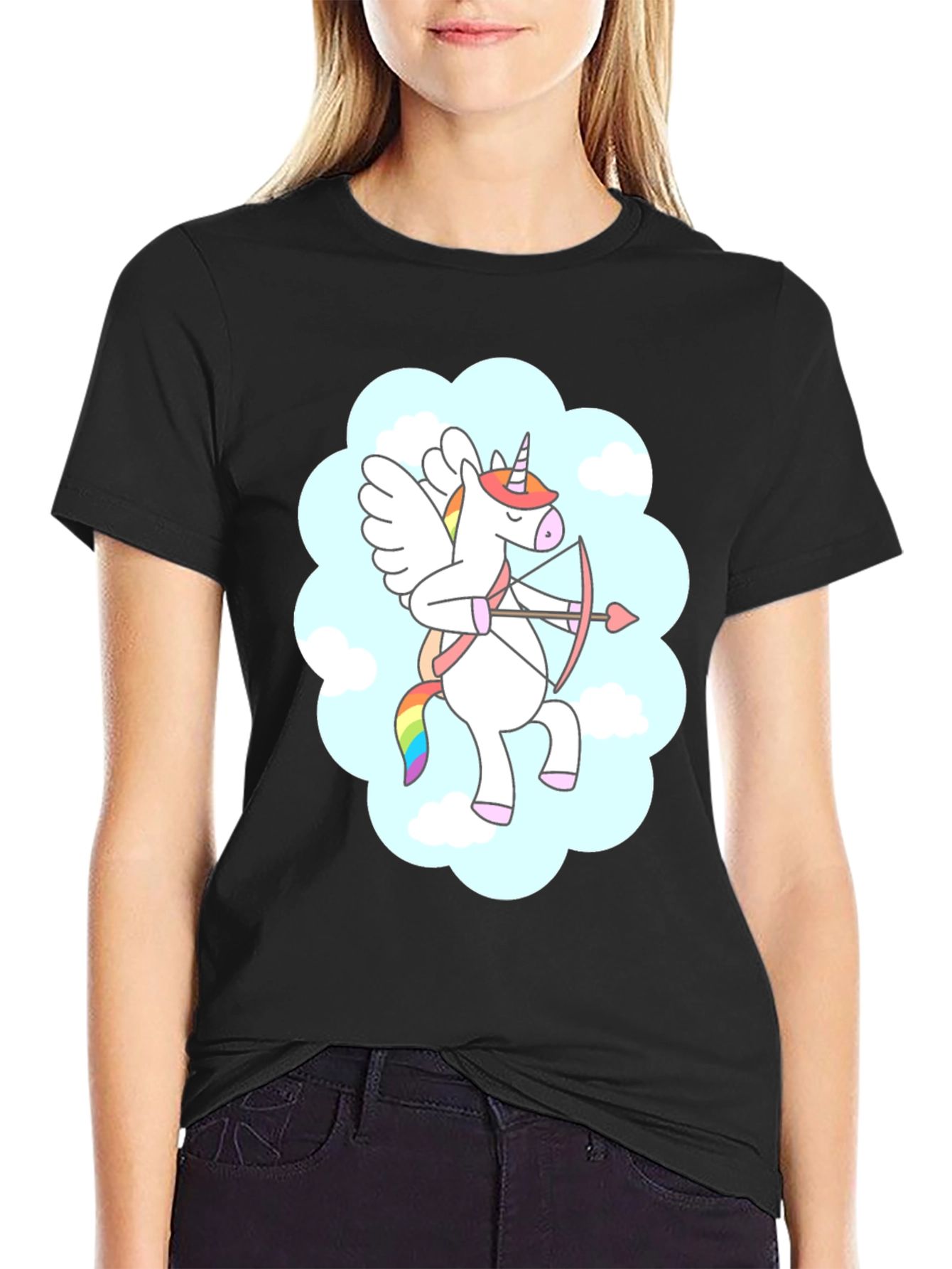 Black Cupid Unicorn Black T-Shirt: Magical Love Arrow! view 2
