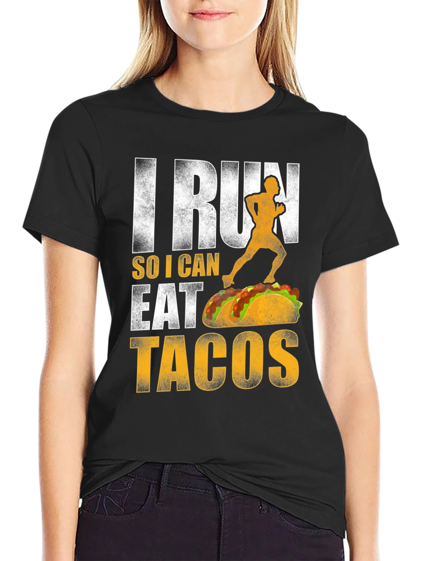 Black I Run So I Can Eat Tacos Graphic Tee view 2