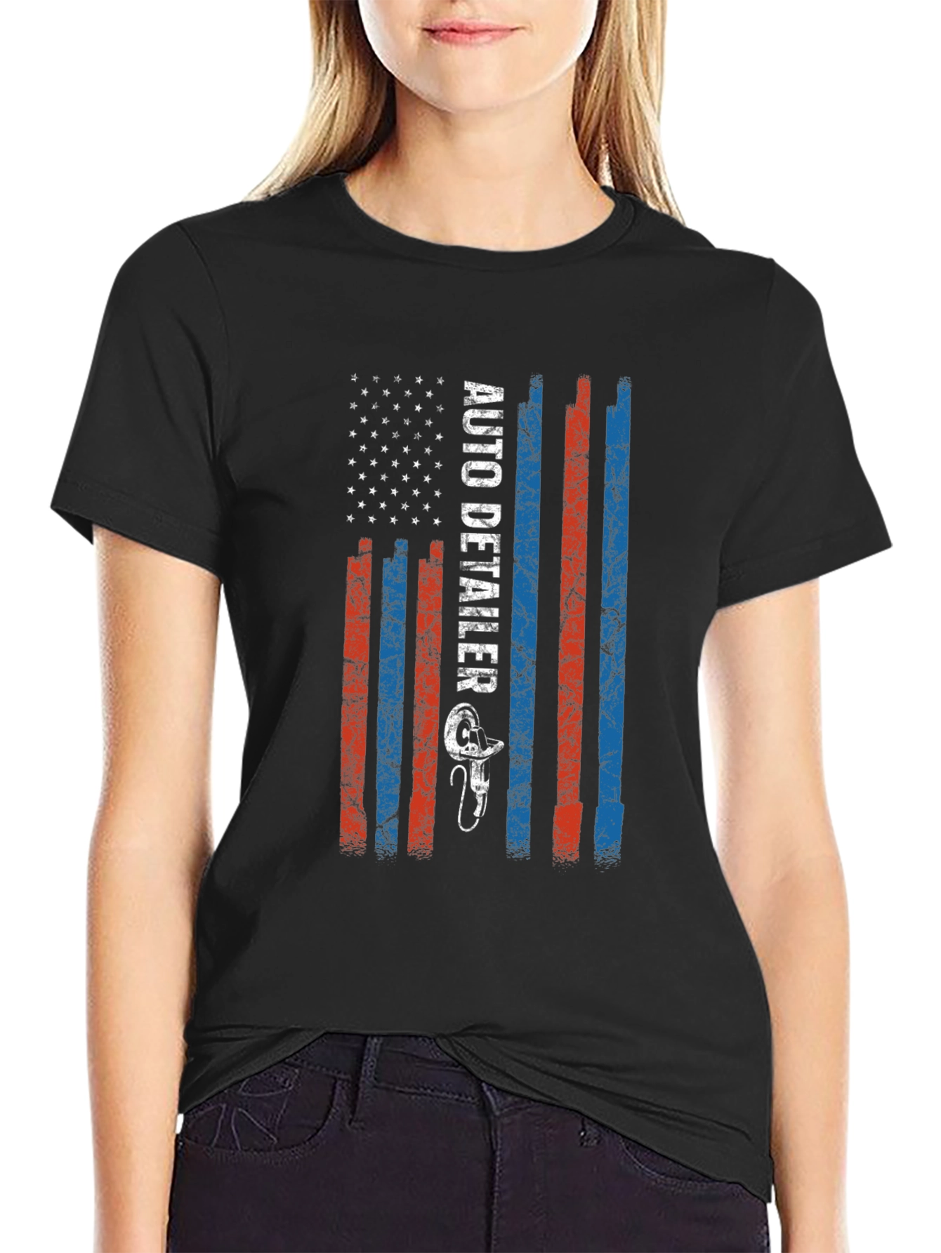 Black Auto Detailer US Flag T-Shirt view 2