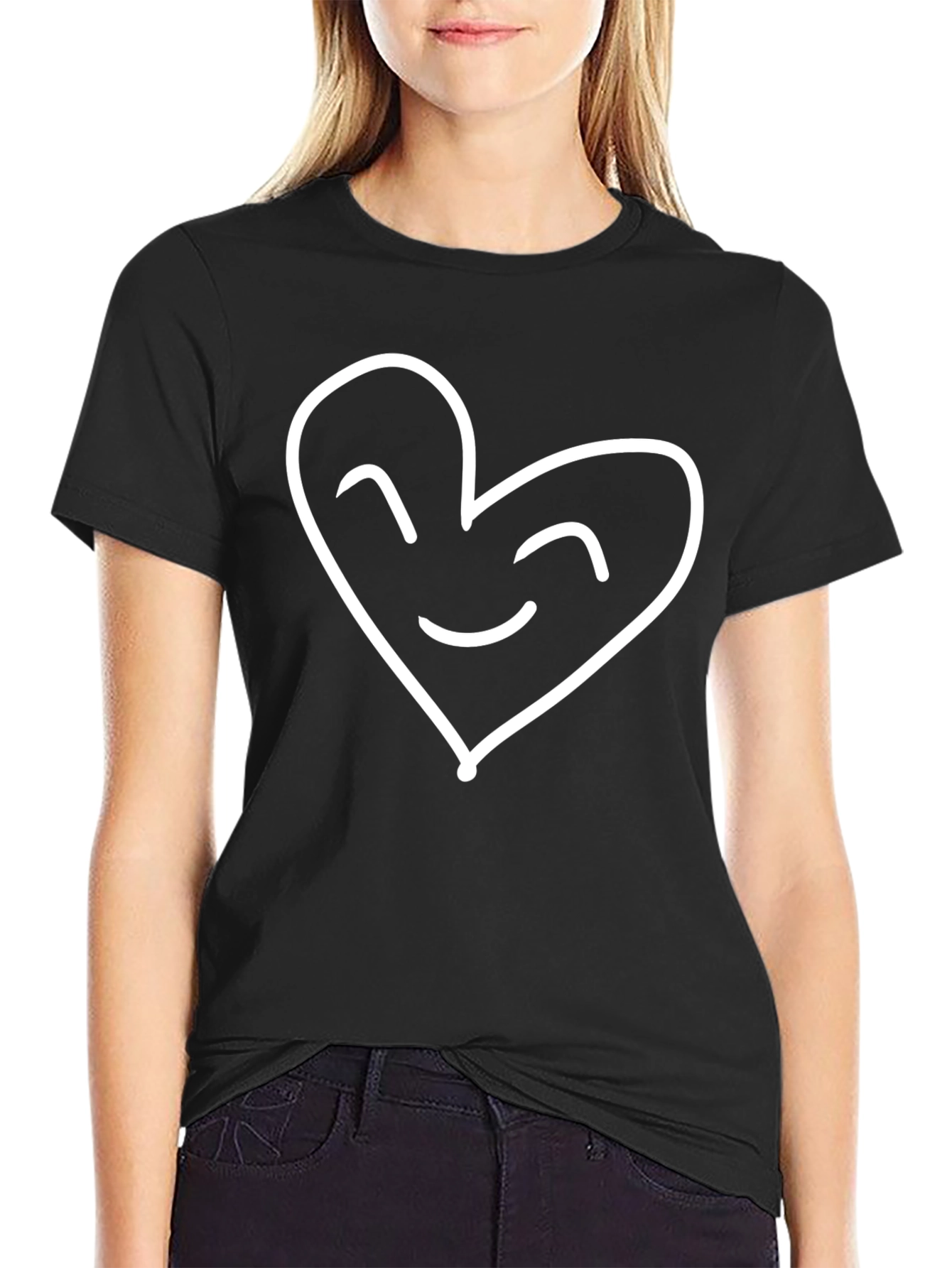 Black Heart Face Graphic Tee - Black Cotton Blend T-Shirt view 2