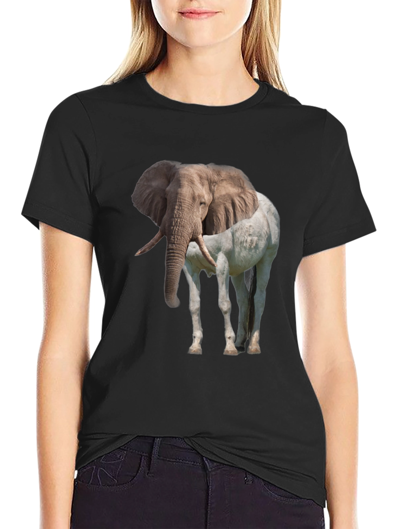Black Elephant Horse Graphic Tee view 2