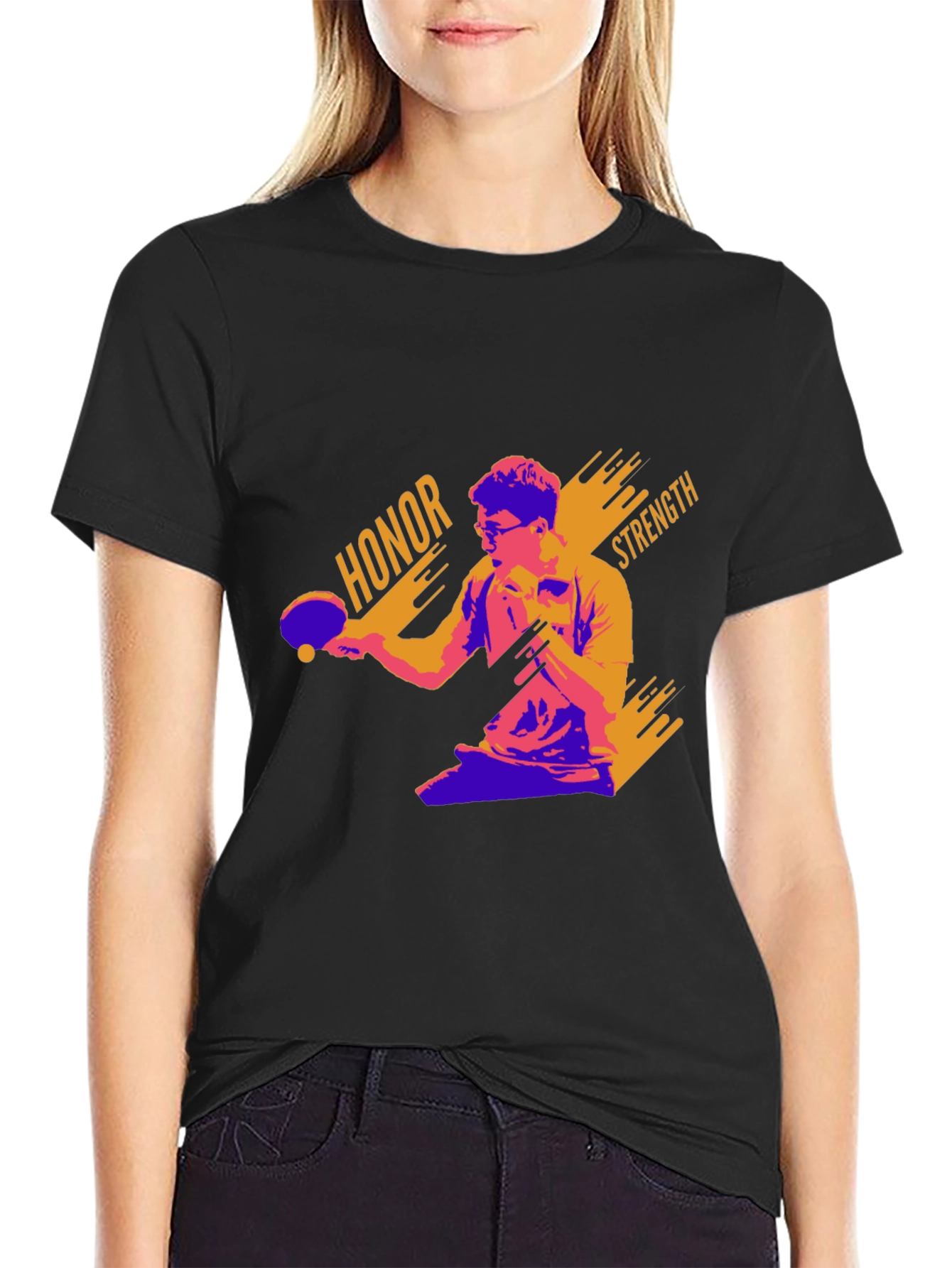 Black Honor Strength Table Tennis Graphic Tee view 2