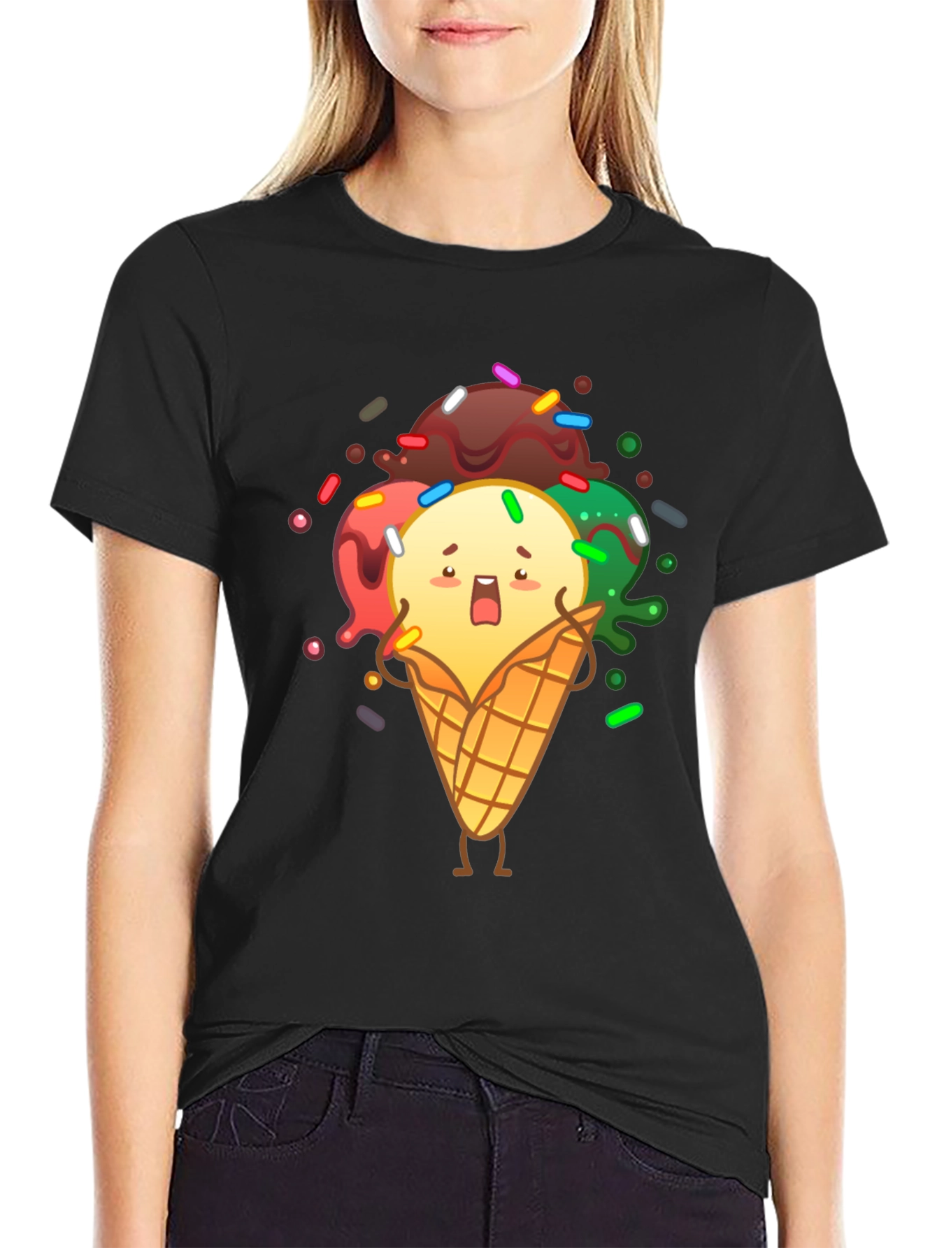 Black Funny Ice Cream Graphic T-Shirt view 2
