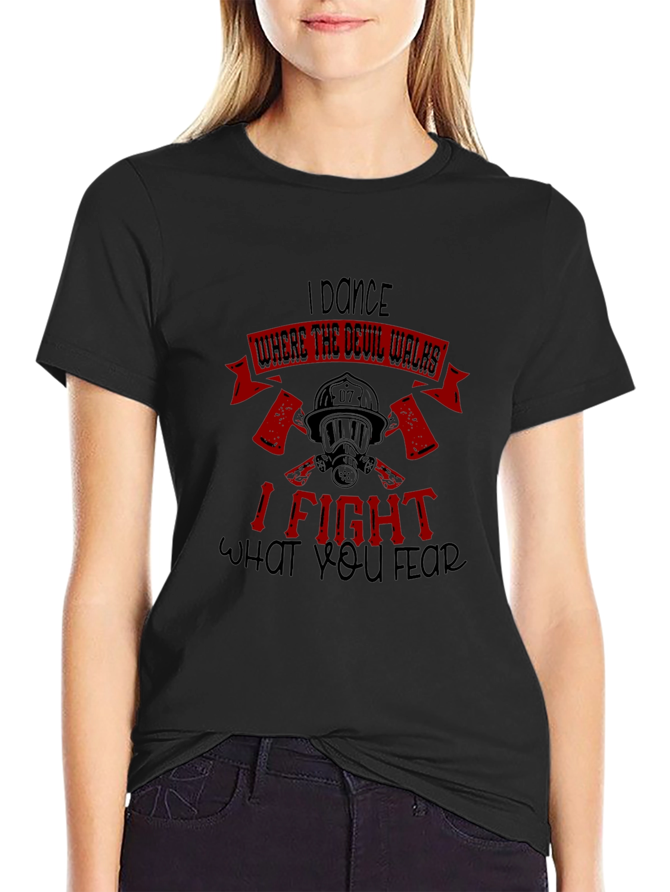 Black I Dance Where the Devil Walks Firefighter T-Shirt view 2