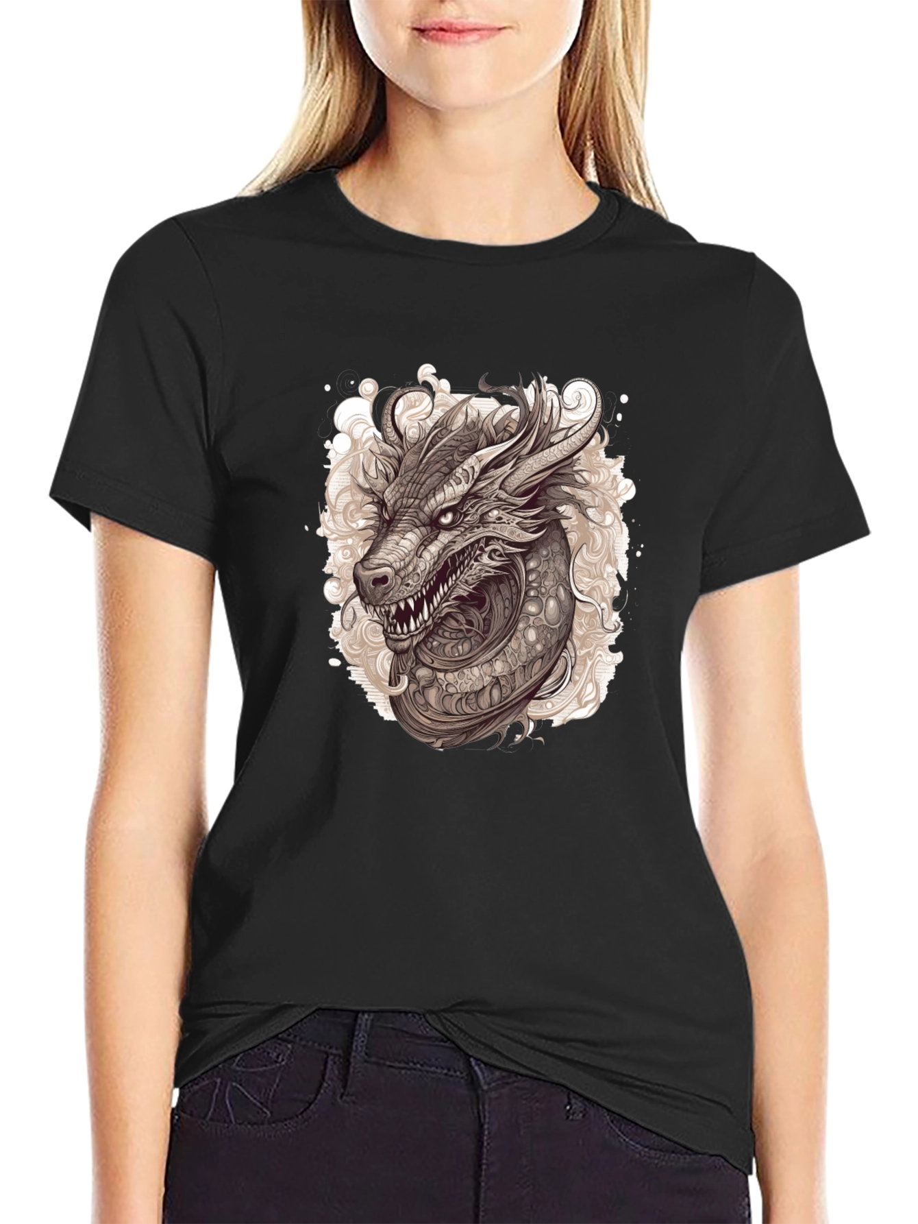 Black Dragon Graphic Tee - Stylish Black Cotton Blend view 2
