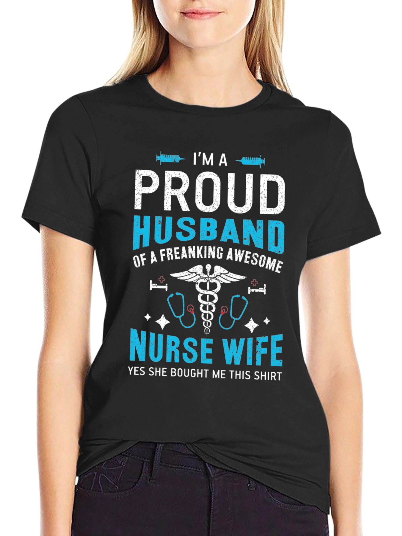 Proud Husband Nurse Wife Graphic Tee - Black Cotton T-Shirt - 2