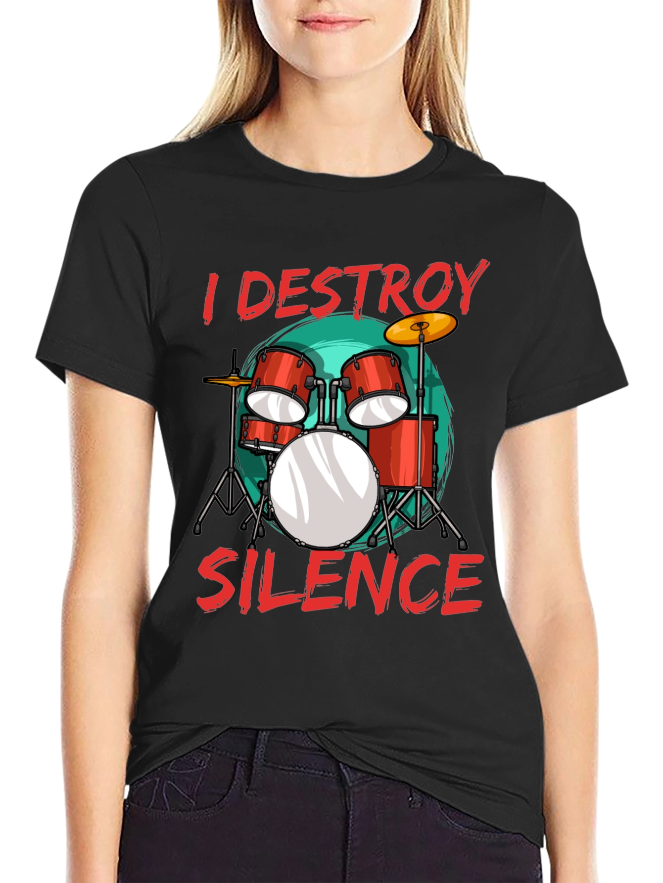 Black I Destroy Silence Drummer T-Shirt Music Lover Tee view 2