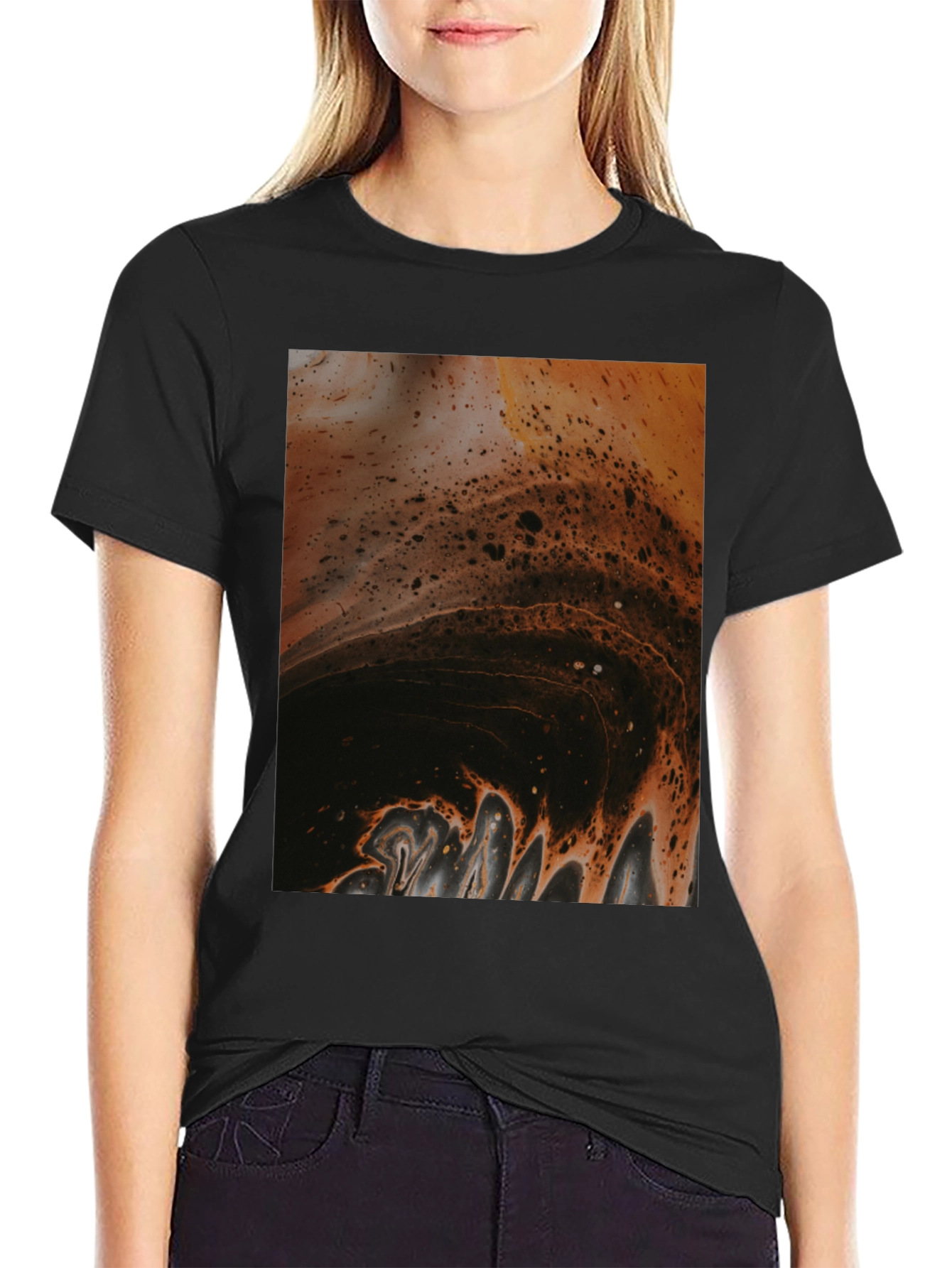 Black Abstract Fluid Art Print Black T-Shirt view 2