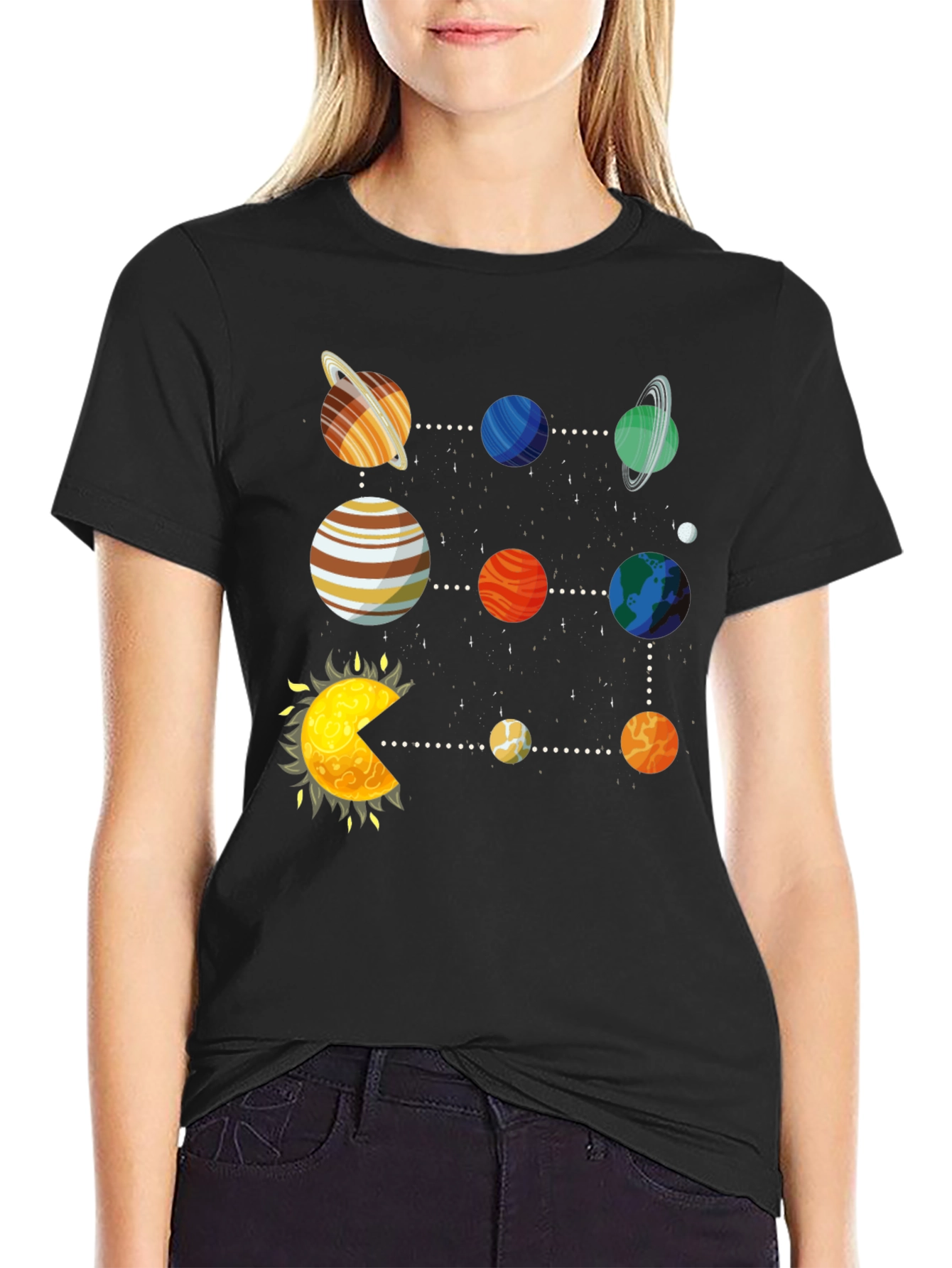 Black Solar System Graphic T-Shirt view 2