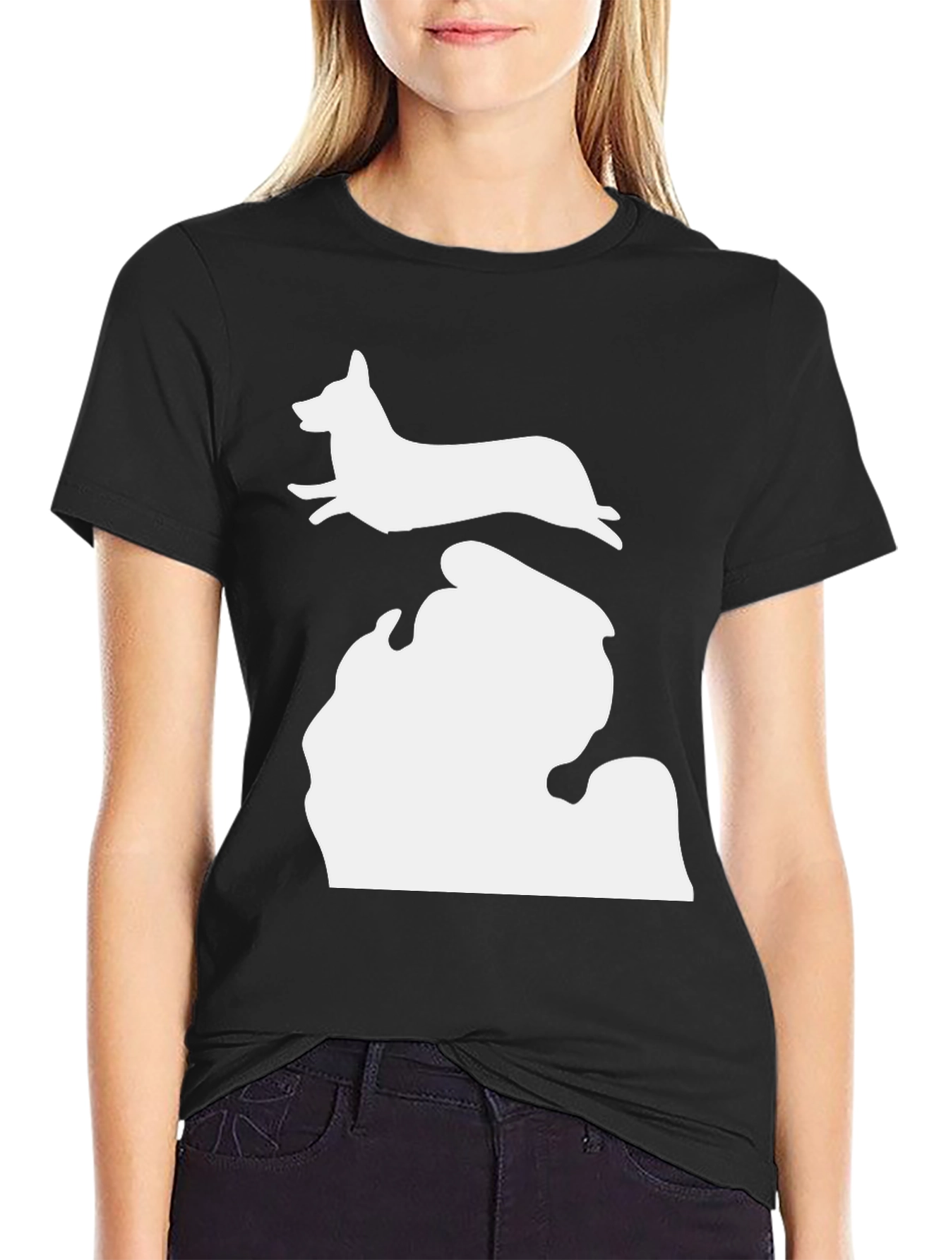 Black Michigan Corgi Silhouette T-Shirt view 2