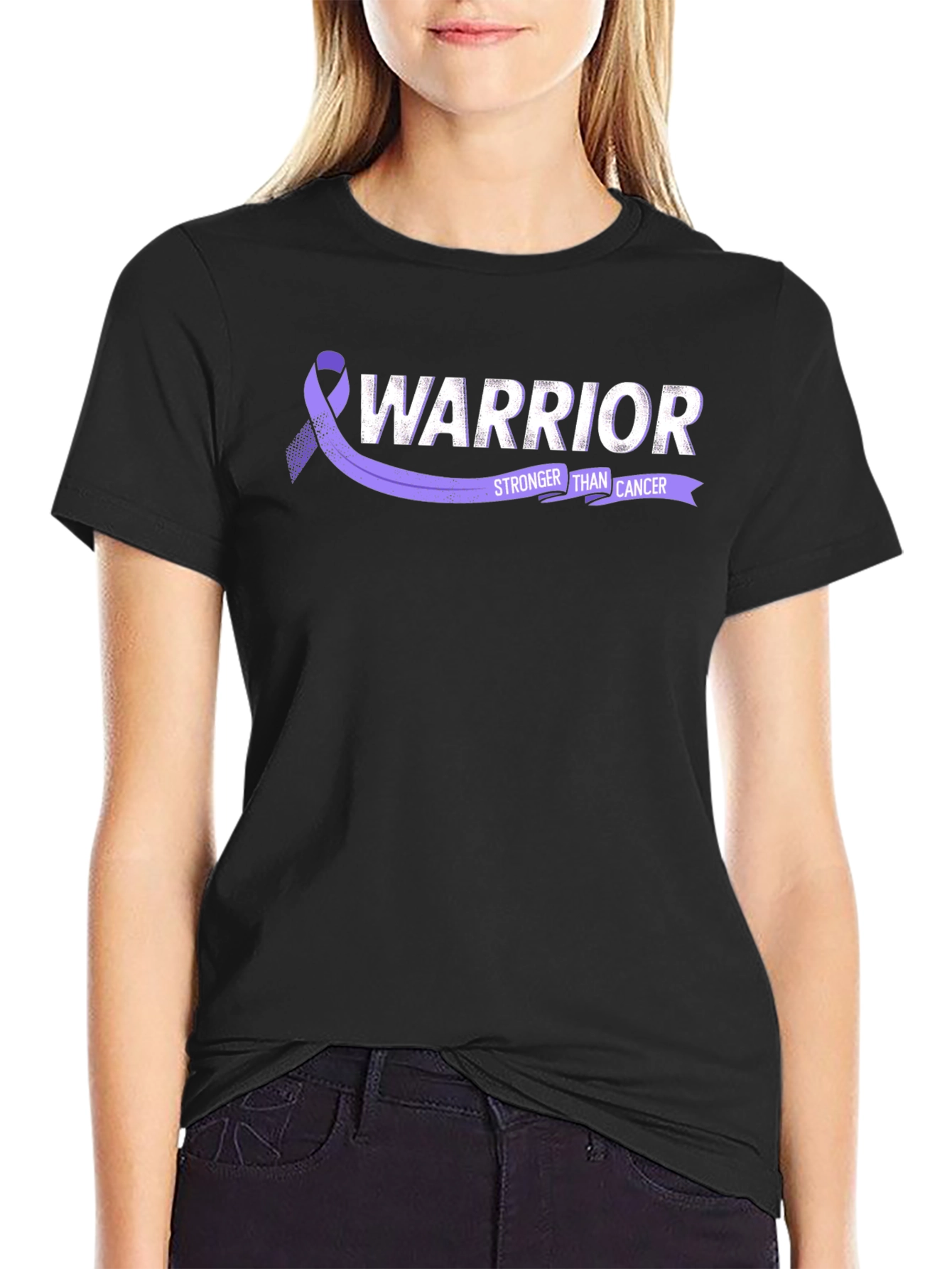 Black Warrior Stronger Than Cancer Ribbon T-Shirt view 2