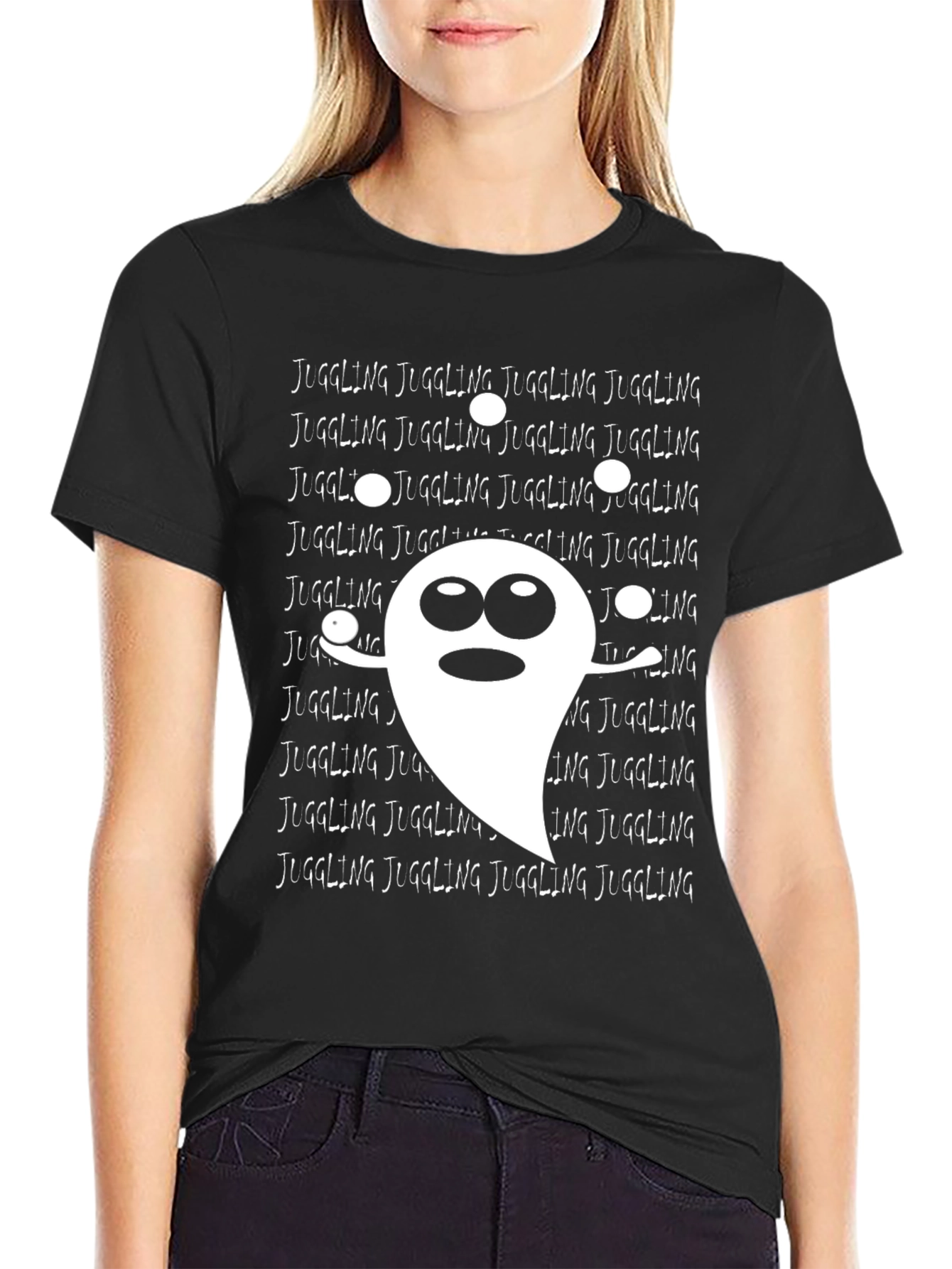 Black Juggling Ghost T-Shirt - Spooky Fun! view 2