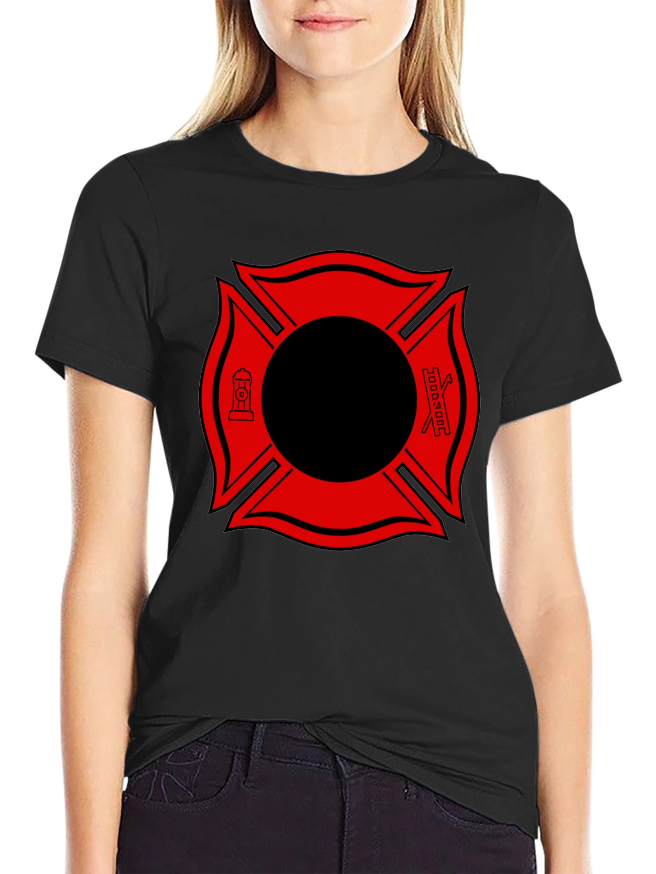 Black Firefighter Maltese Cross Graphic Tee view 2
