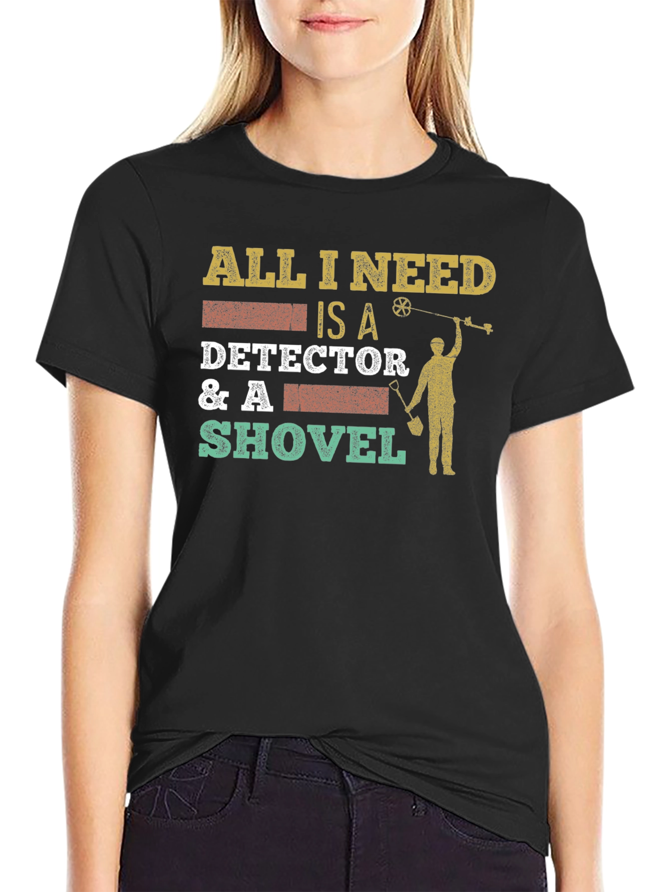 Black Detector & Shovel T-Shirt: Metal Detecting Apparel view 2