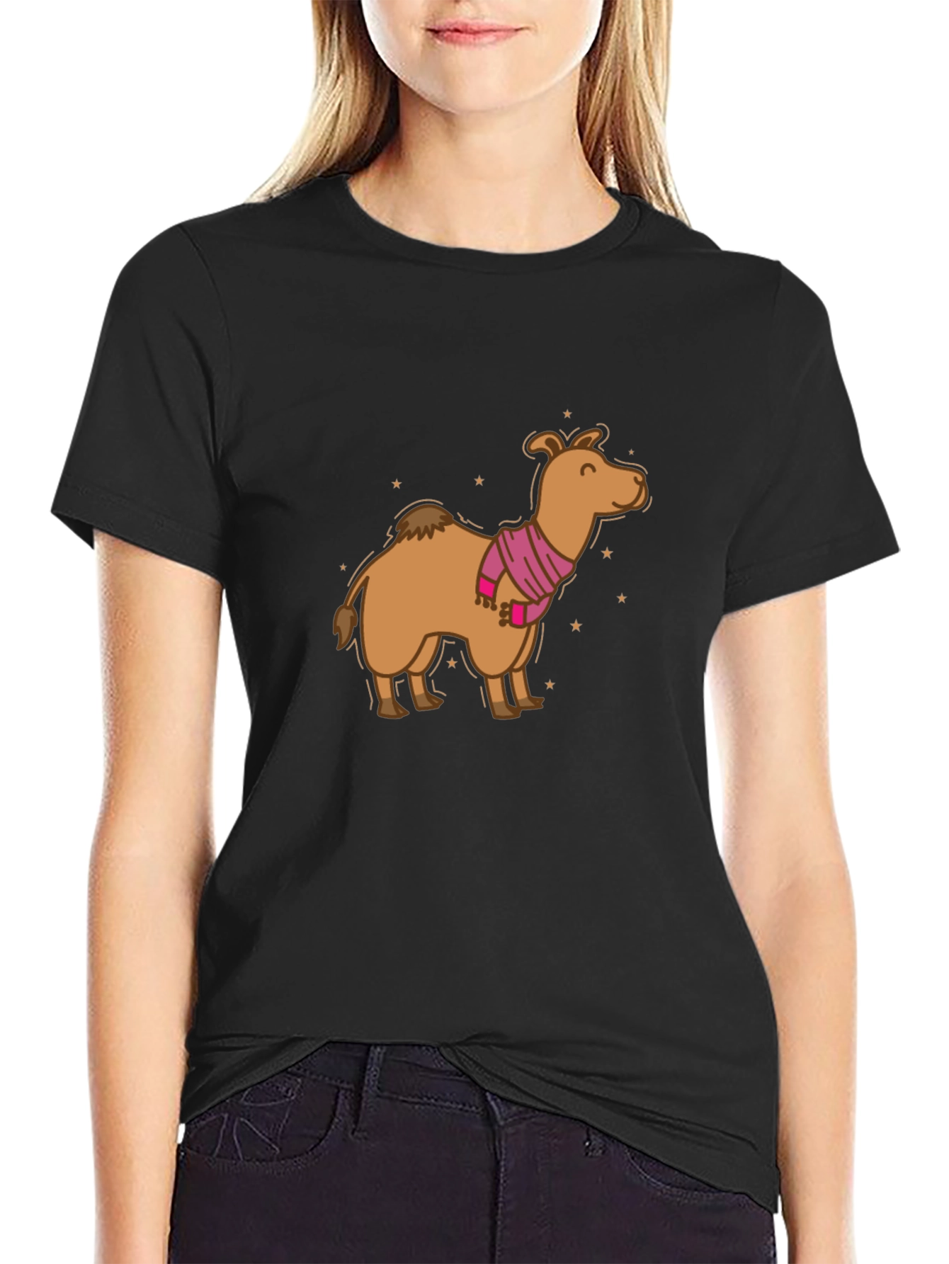 Black Camel in Scarf Graphic Tee - Black view 2