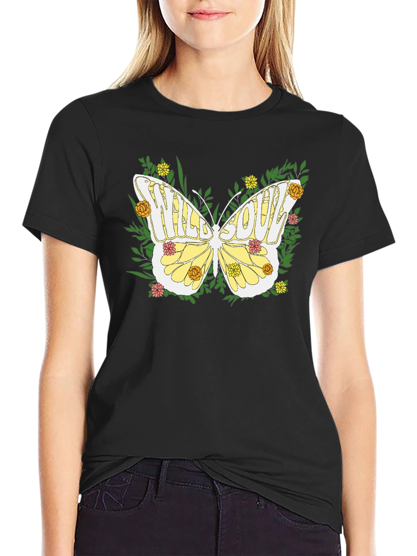 Black Wild Soul Butterfly Graphic Tee - Nature Inspired Comfort view 2