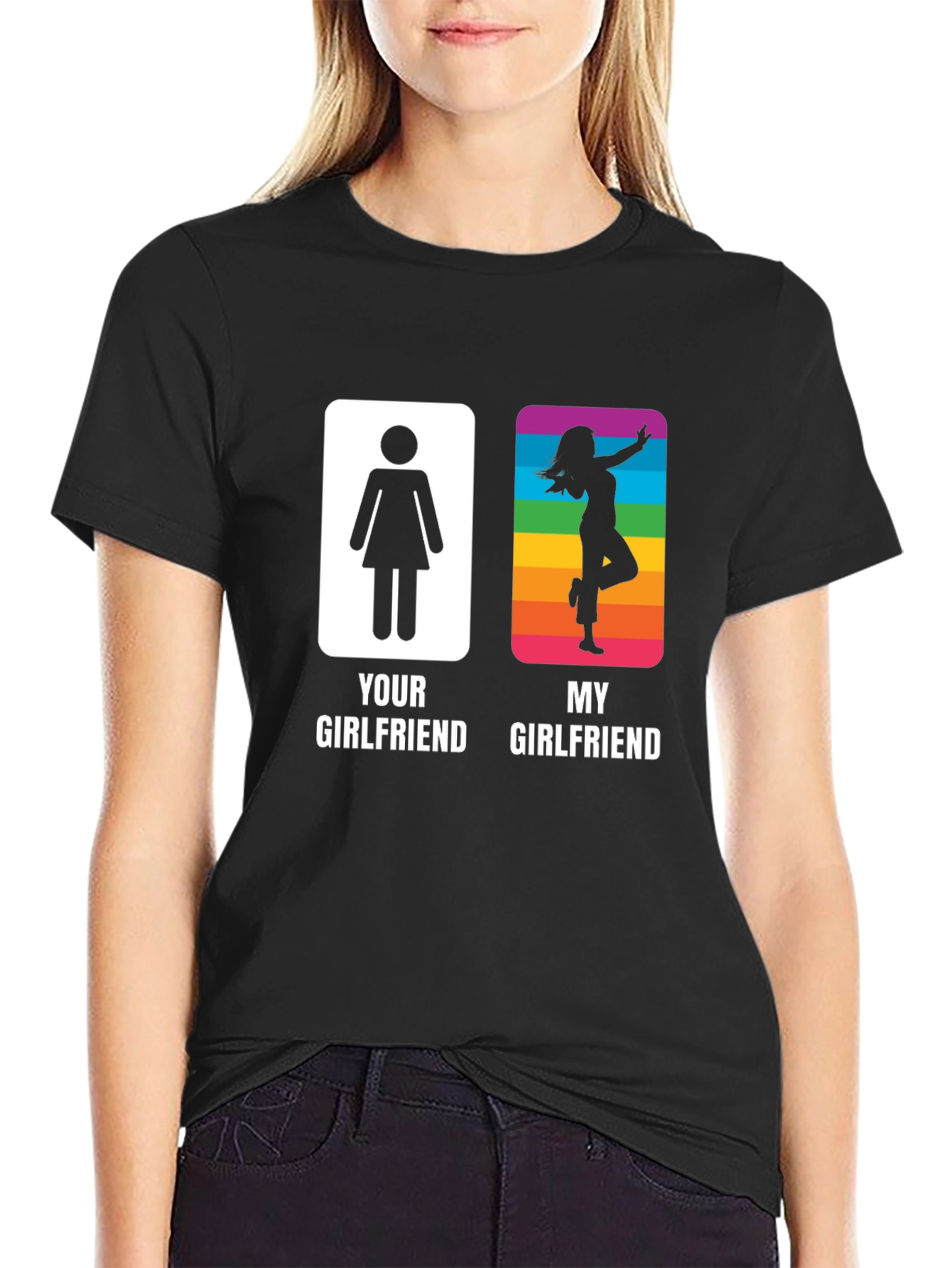 Black Funny 'Your Girlfriend vs. My Girlfriend' Graphic T-Shirt view 2