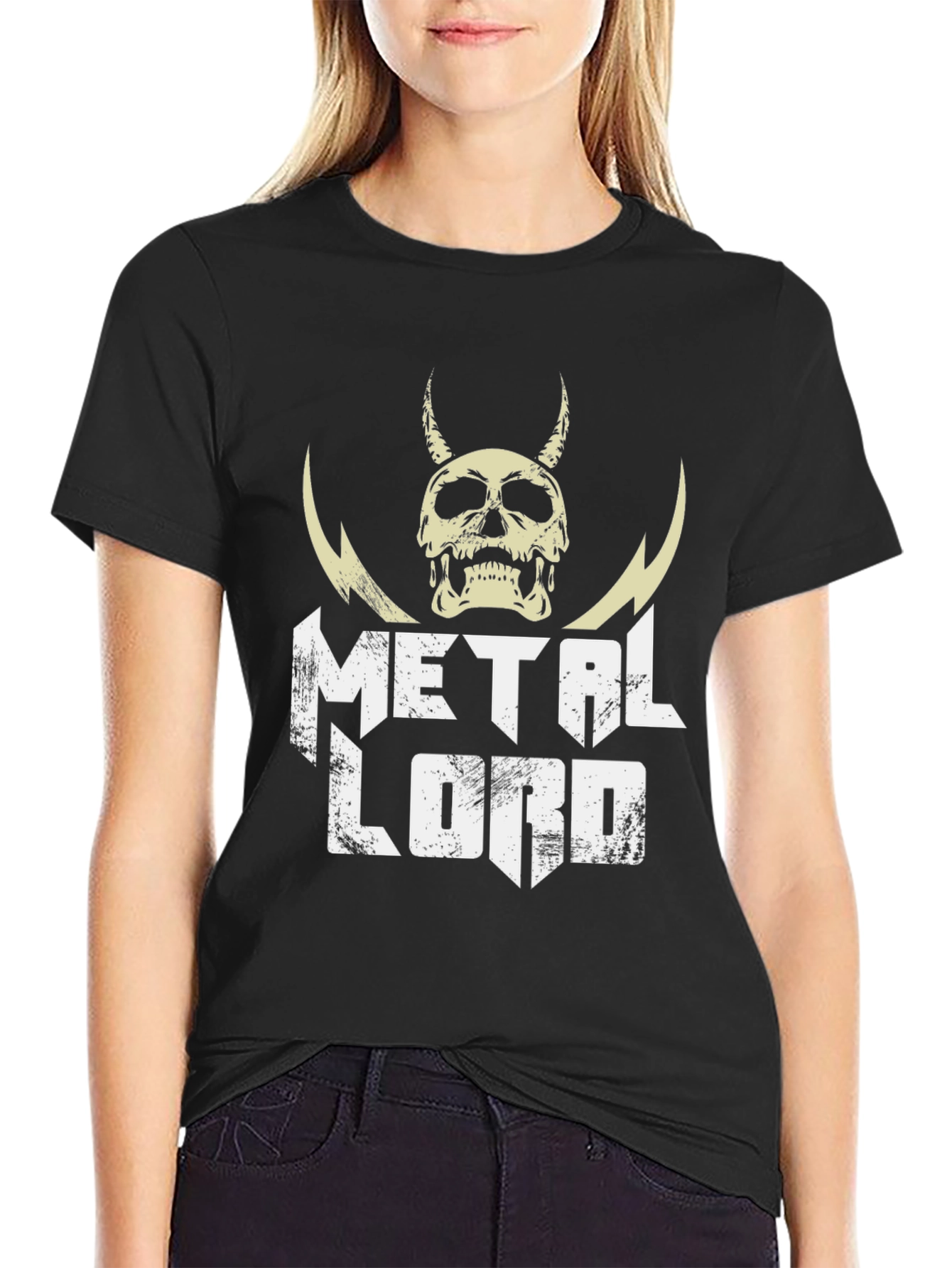 Black Metal Lord Graphic Tee - Black Cotton Skull Design view 2