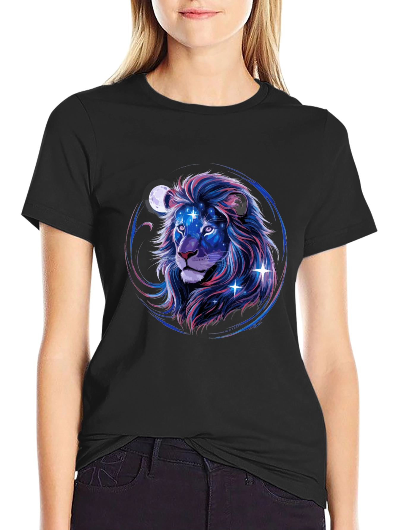 Black Cosmic Lion Graphic Tee - Black view 2