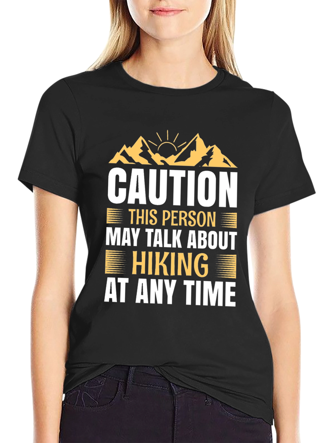 Black Caution: May Talk About Hiking T-Shirt view 2