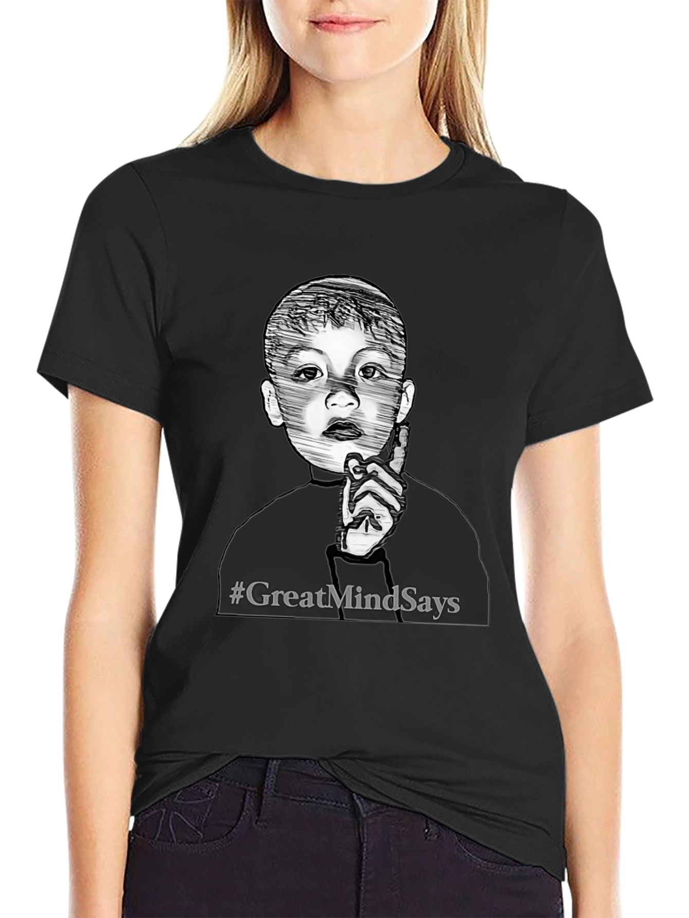 Black Great Mind Says Graphic Tee - Stylish Black T-Shirt view 2