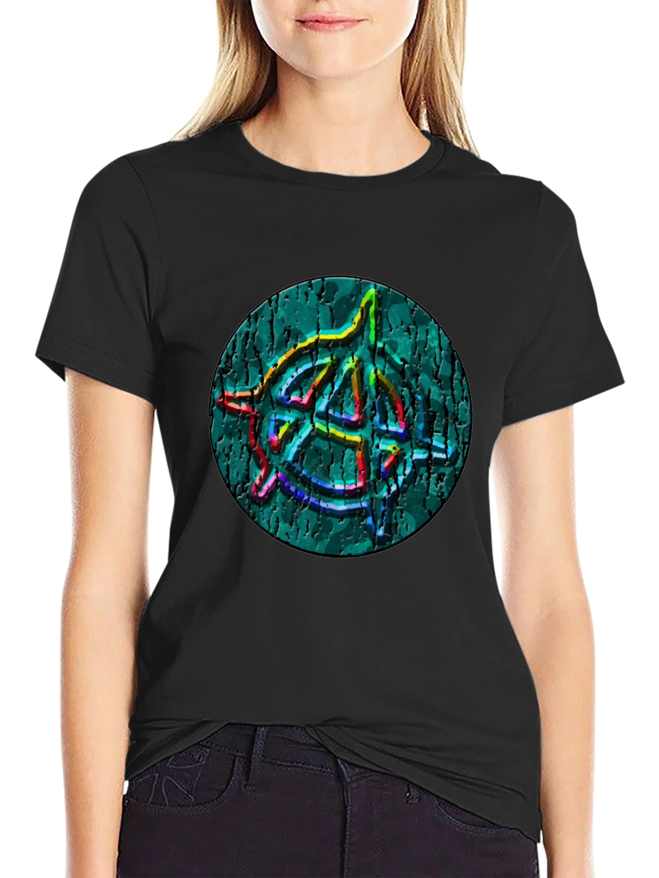 Black Anarchy Symbol T-Shirt - Cracked Style Graphic view 2
