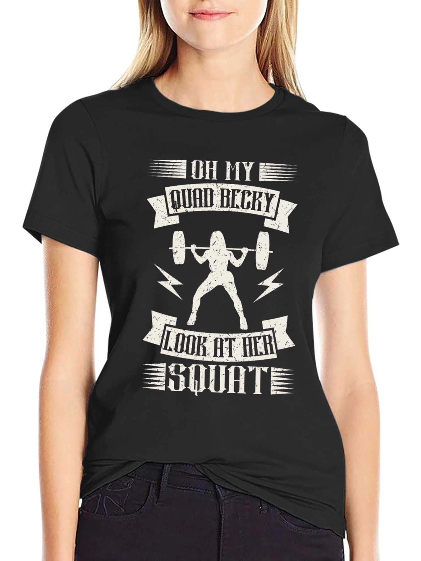 Black Oh My Quad Becky Women's Squat T-Shirt view 2
